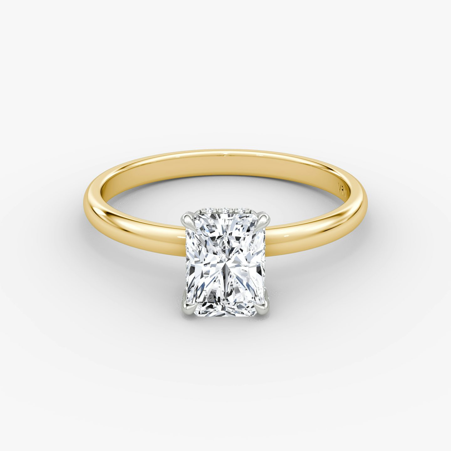 The Classic Hidden Halo | Radiant | 18k | Yellow Gold and Platinum | bandAccent: Plain | bandWidth: large | prongStyle: Pavé | diamondOrientation: vertical | caratWeight: other