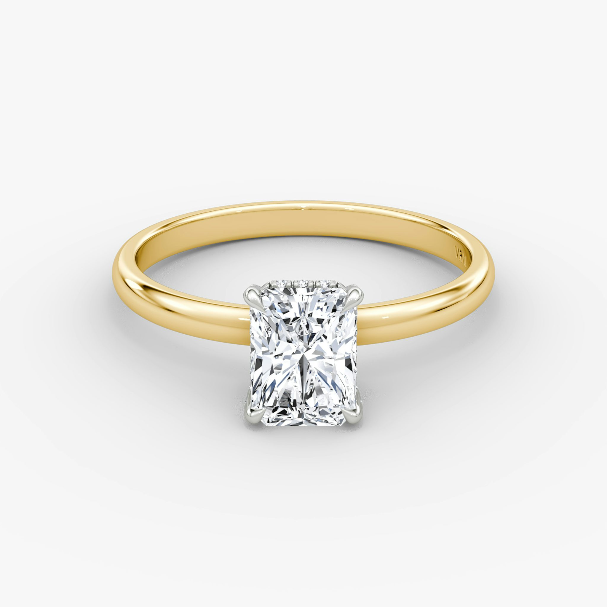 The Classic Hidden Halo | Radiant | 18k | Yellow Gold and Platinum | bandAccent: Plain | bandWidth: large | prongStyle: Pavé | diamondOrientation: vertical | caratWeight: other