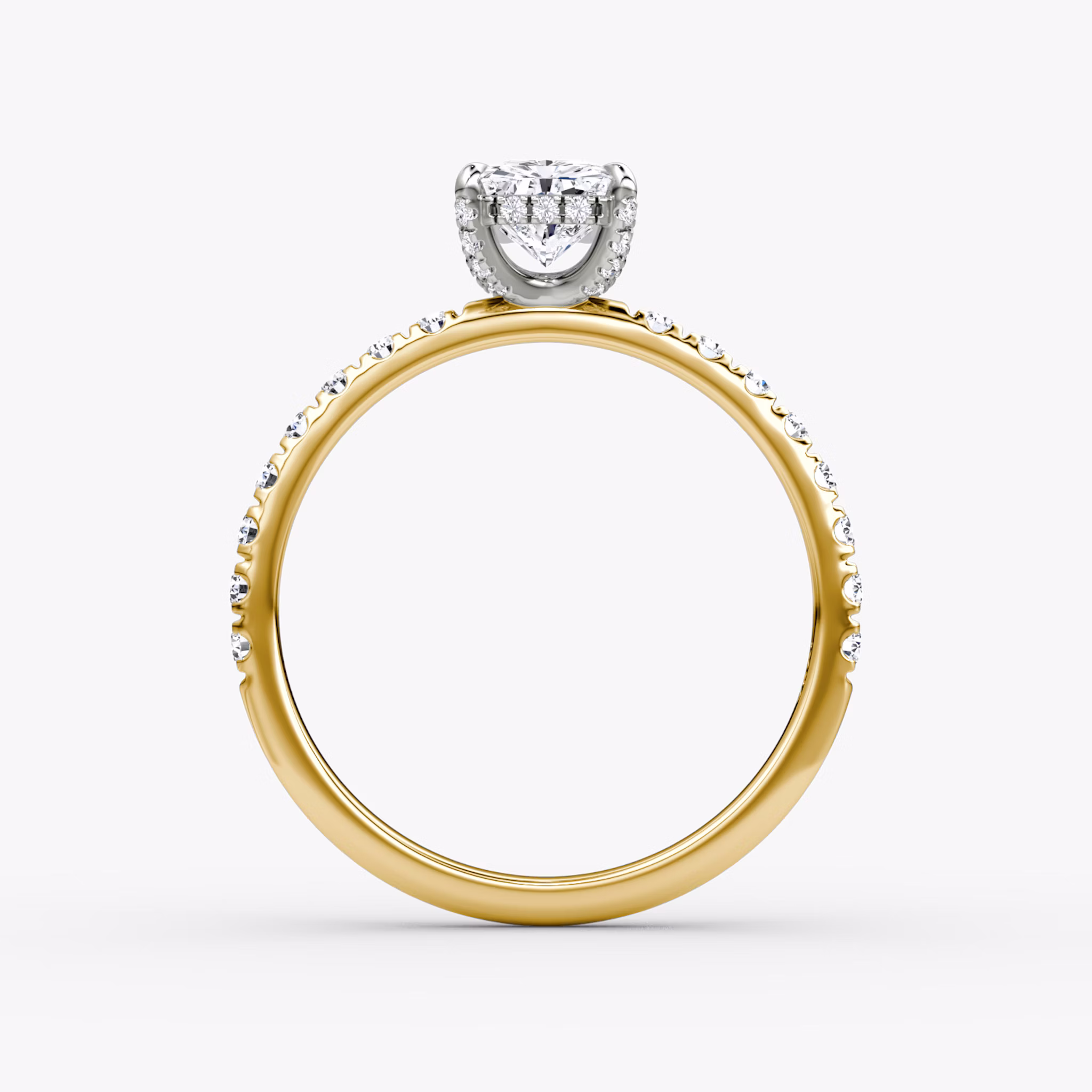 The Classic Hidden Halo | Radiant | 18k | Yellow Gold and Platinum | bandAccent: Pavé | bandWidth: large | prongStyle: Pavé | diamondOrientation: vertical | caratWeight: other