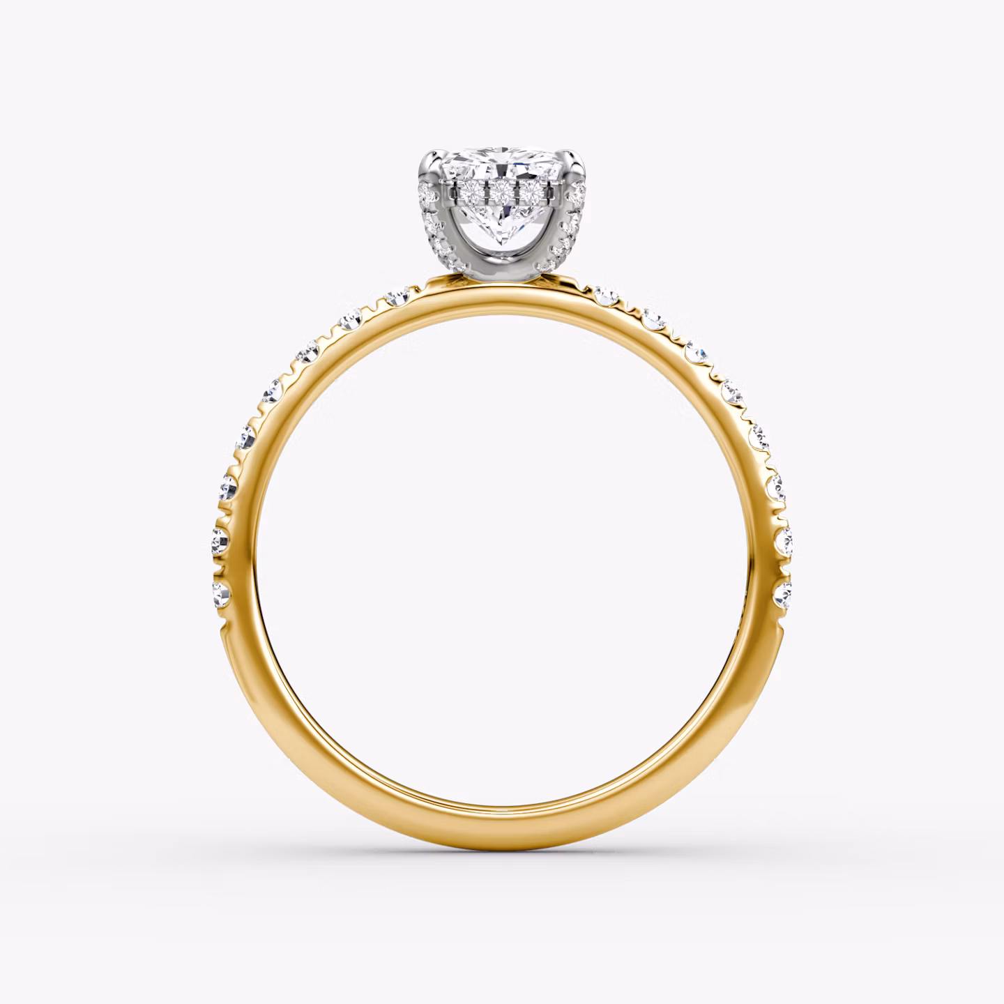 The Classic Hidden Halo | Radiant | 18k | Yellow Gold and Platinum | bandAccent: Pavé | bandWidth: large | prongStyle: Pavé | diamondOrientation: vertical | caratWeight: other