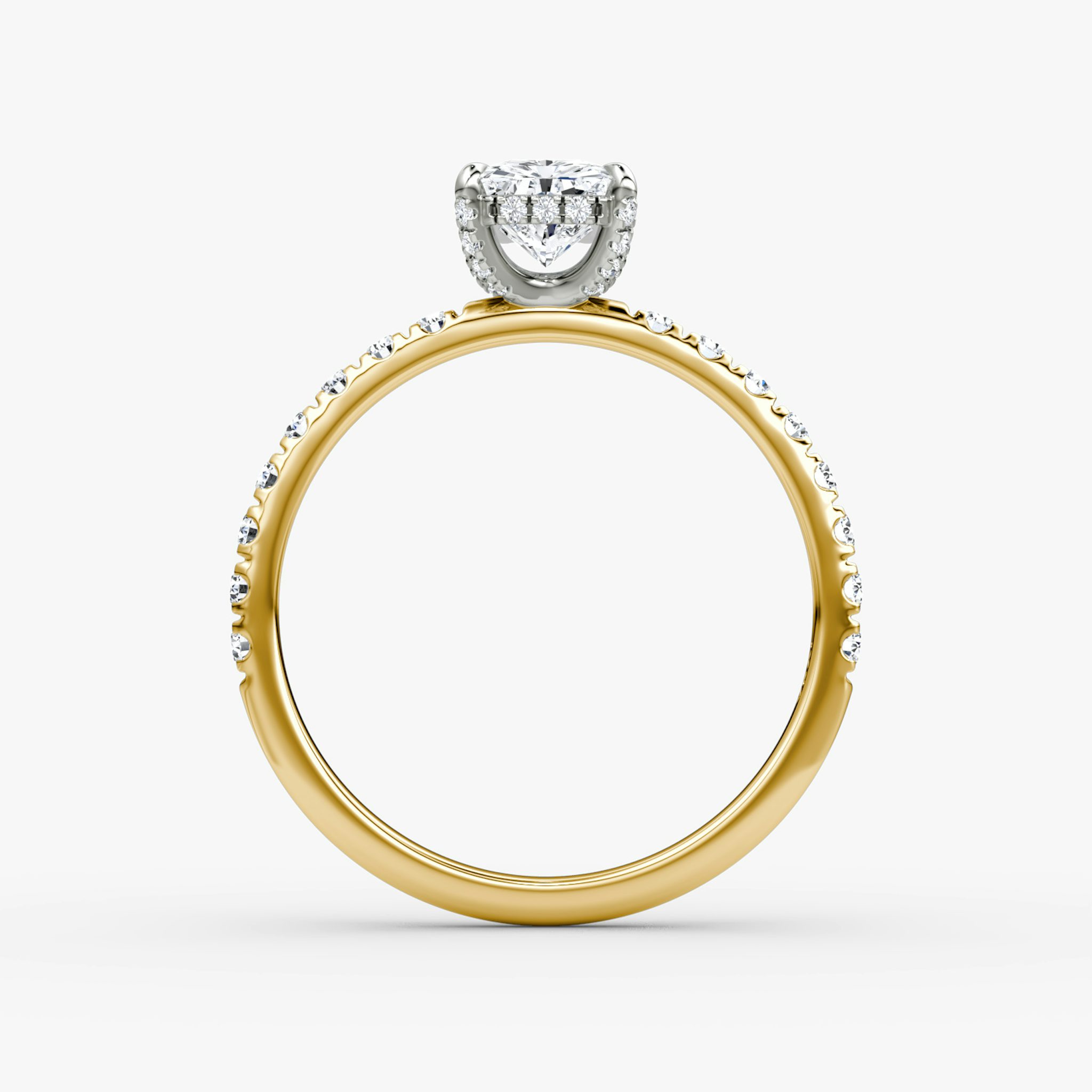 The Classic Hidden Halo | Radiant | 18k | Yellow Gold and Platinum | bandAccent: Pavé | bandWidth: large | prongStyle: Pavé | diamondOrientation: vertical | caratWeight: other