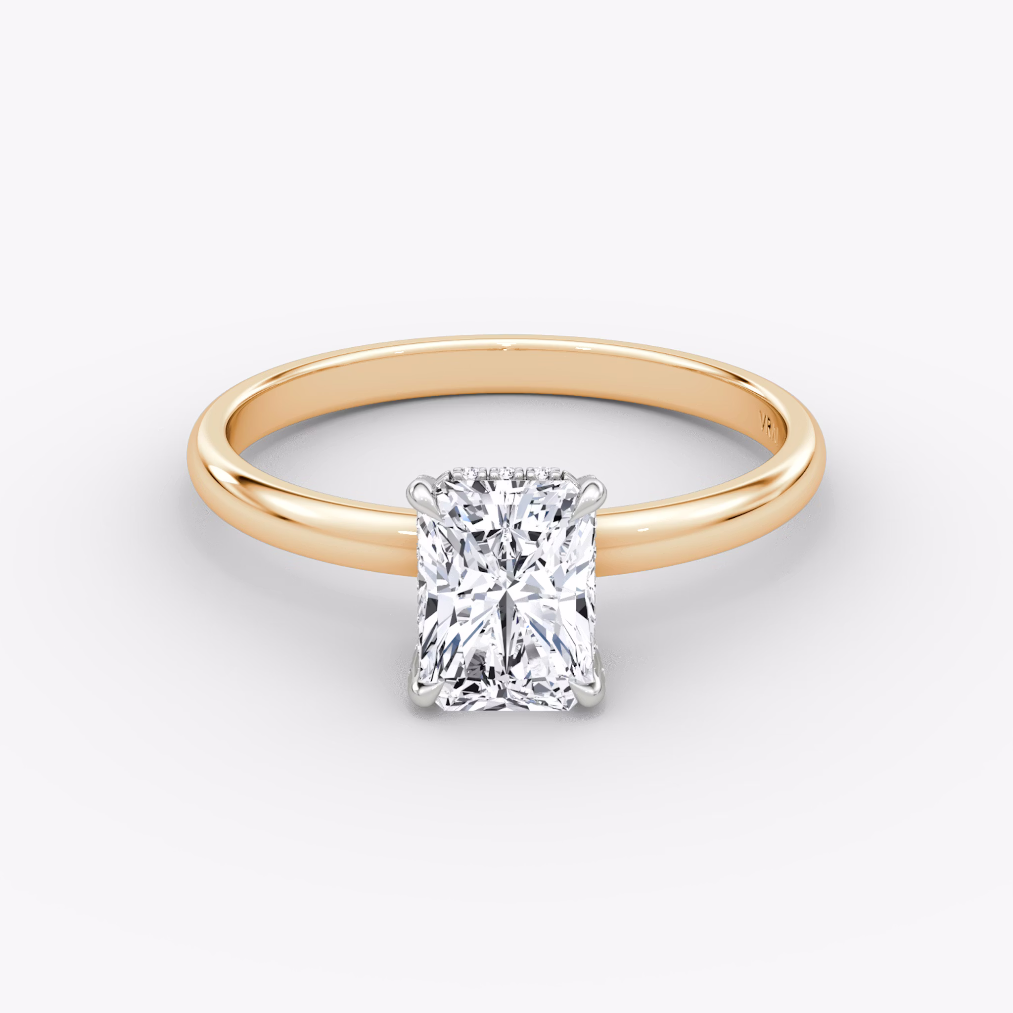 The Classic Hidden Halo | Radiant | 14k | Rose Gold and Platinum | bandAccent: Plain | bandWidth: large | prongStyle: Pavé | diamondOrientation: vertical | caratWeight: other