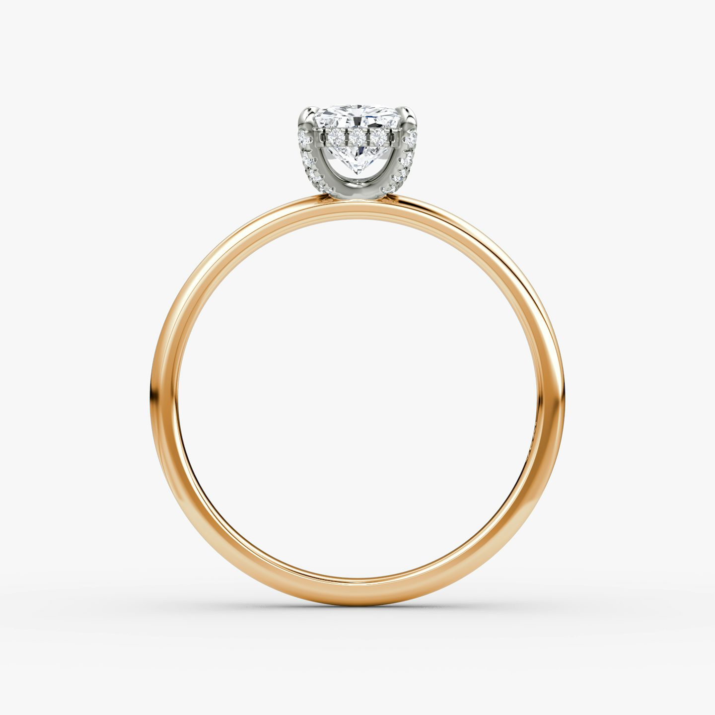 The Classic Hidden Halo | Radiant | 14k | Rose Gold and Platinum | bandAccent: Plain | bandWidth: large | prongStyle: Pavé | diamondOrientation: vertical | caratWeight: other