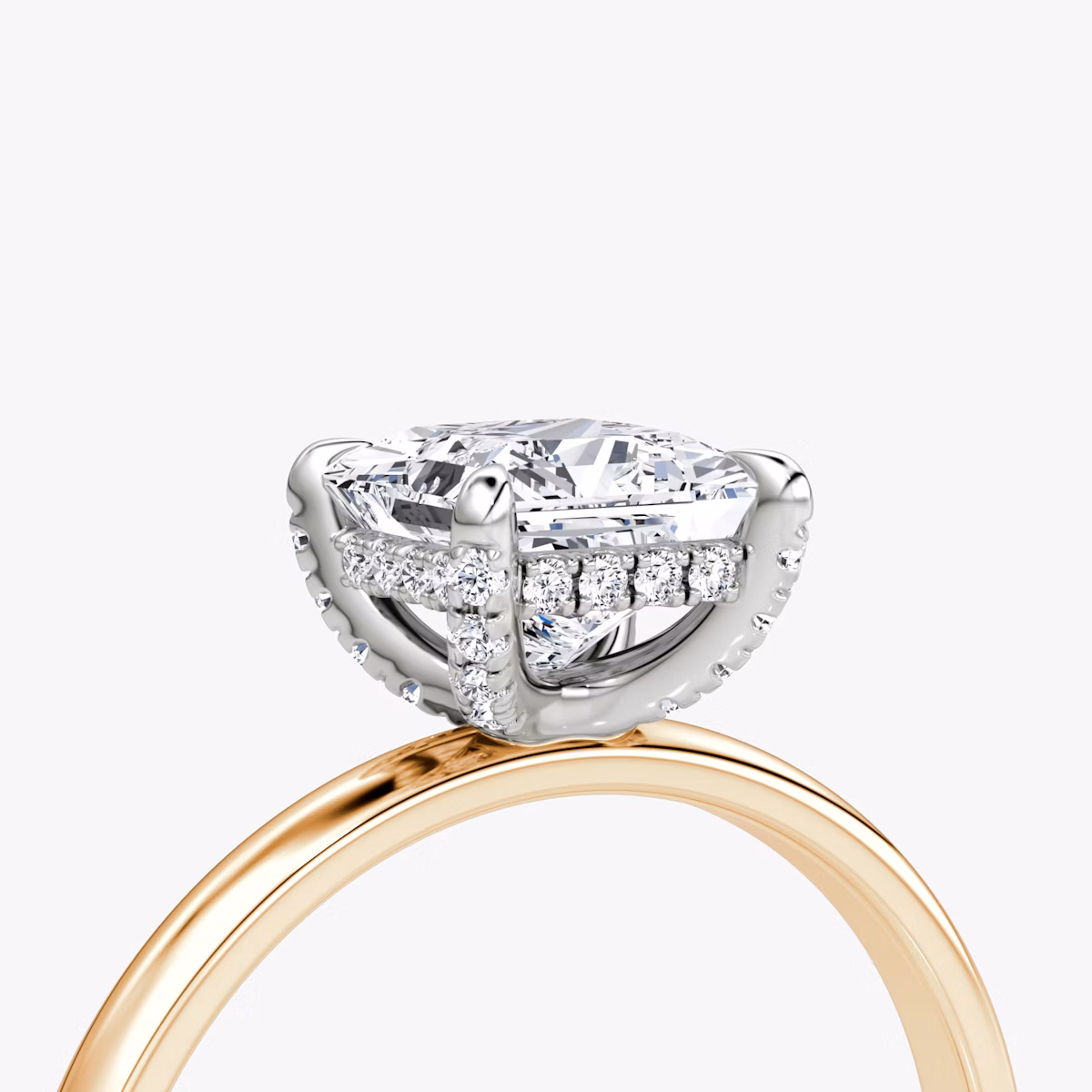 The Classic Hidden Halo | Princess | 14k | Rose Gold and Platinum | bandAccent: Plain | bandWidth: large | prongStyle: Pavé | diamondOrientation: vertical | caratWeight: other