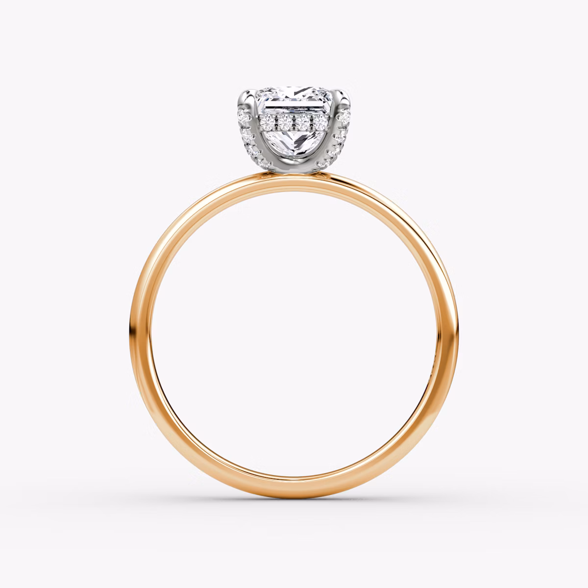 The Classic Hidden Halo | Princess | 14k | Rose Gold and Platinum | bandAccent: Plain | bandWidth: large | prongStyle: Pavé | diamondOrientation: vertical | caratWeight: other