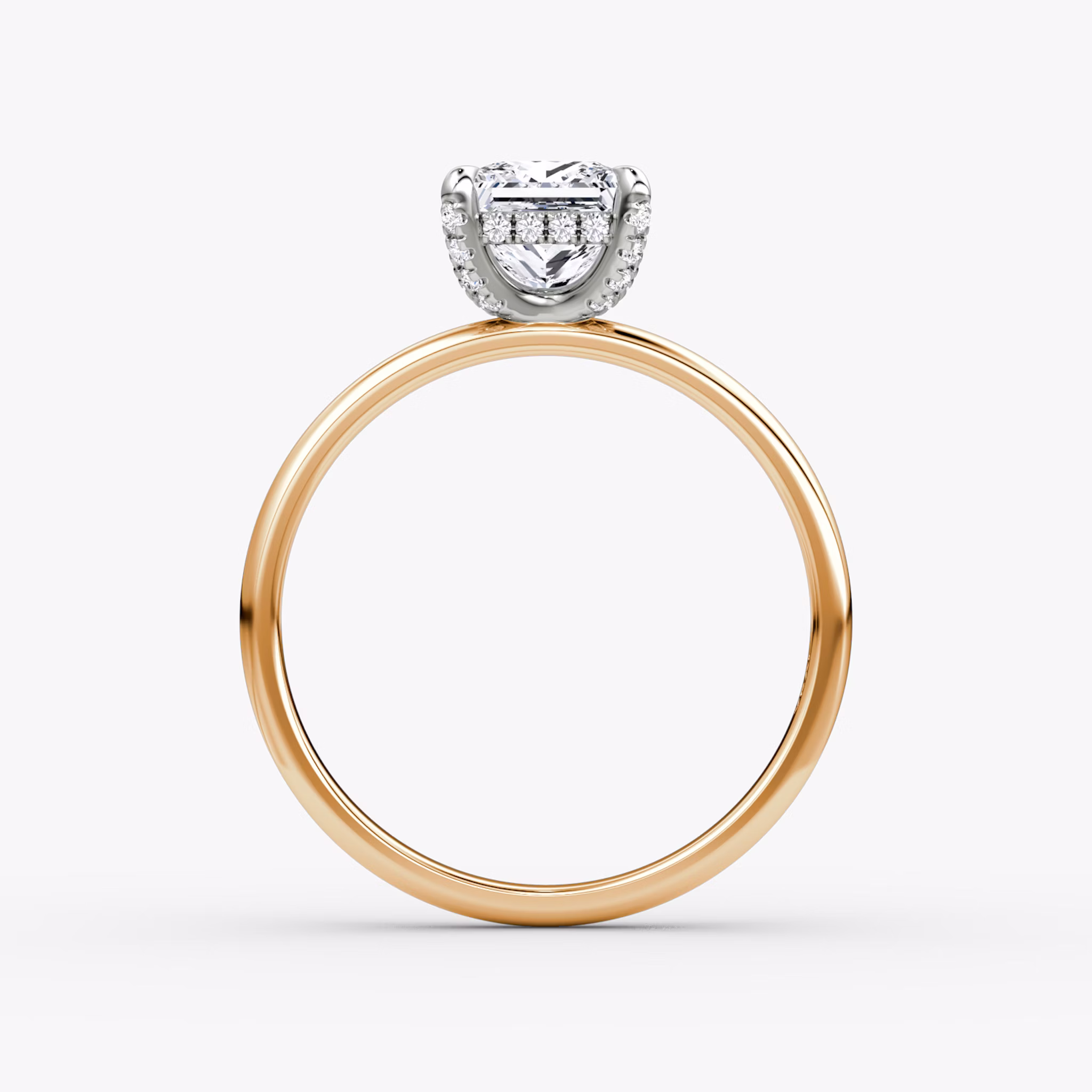 The Classic Hidden Halo | Princess | 14k | Rose Gold and Platinum | bandAccent: Plain | bandWidth: large | prongStyle: Pavé | diamondOrientation: vertical | caratWeight: other