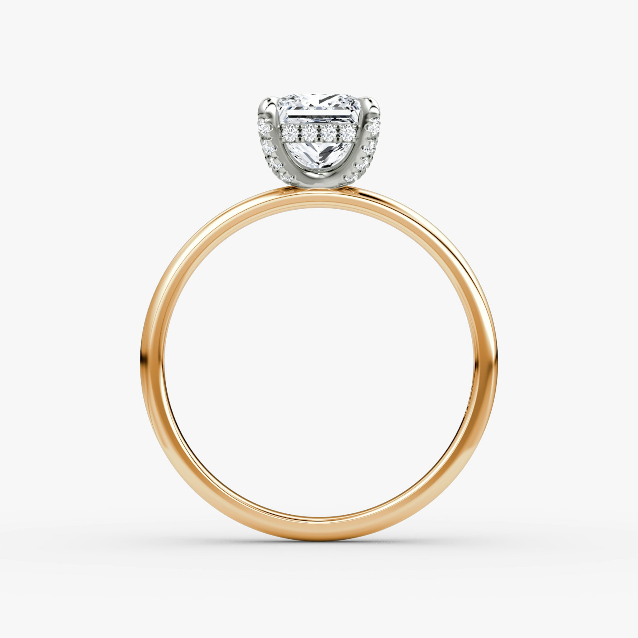 The Classic Hidden Halo | Princess | 14k | Rose Gold and Platinum | bandAccent: Plain | bandWidth: large | prongStyle: Pavé | diamondOrientation: vertical | caratWeight: other