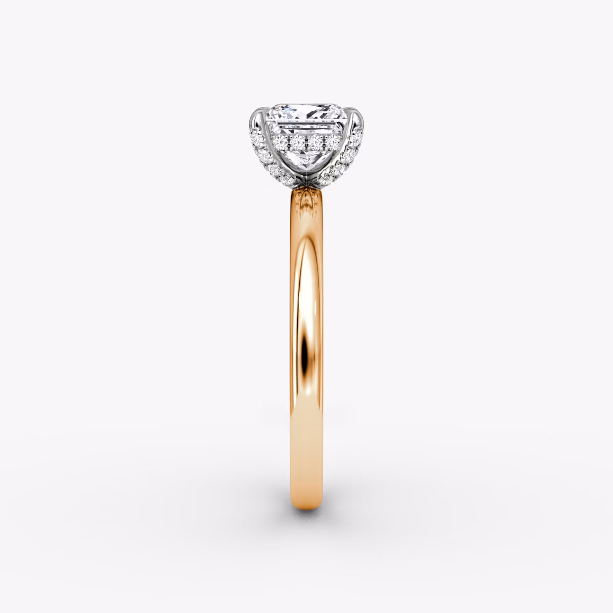 The Classic Hidden Halo | Princess | 14k | Rose Gold and Platinum | bandAccent: Plain | bandWidth: large | prongStyle: Pavé | diamondOrientation: vertical | caratWeight: other