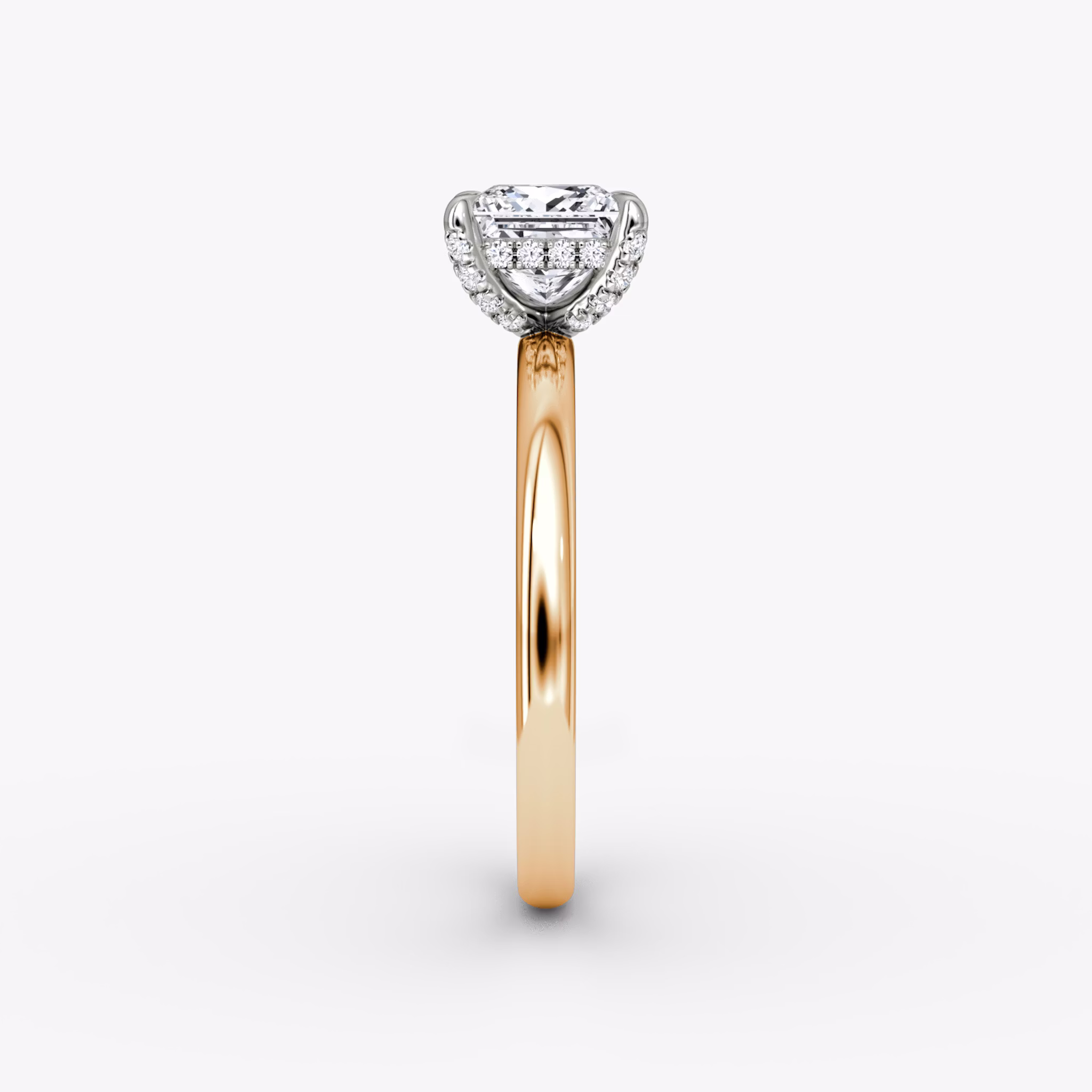 The Classic Hidden Halo | Princess | 14k | Rose Gold and Platinum | bandAccent: Plain | bandWidth: large | prongStyle: Pavé | diamondOrientation: vertical | caratWeight: other