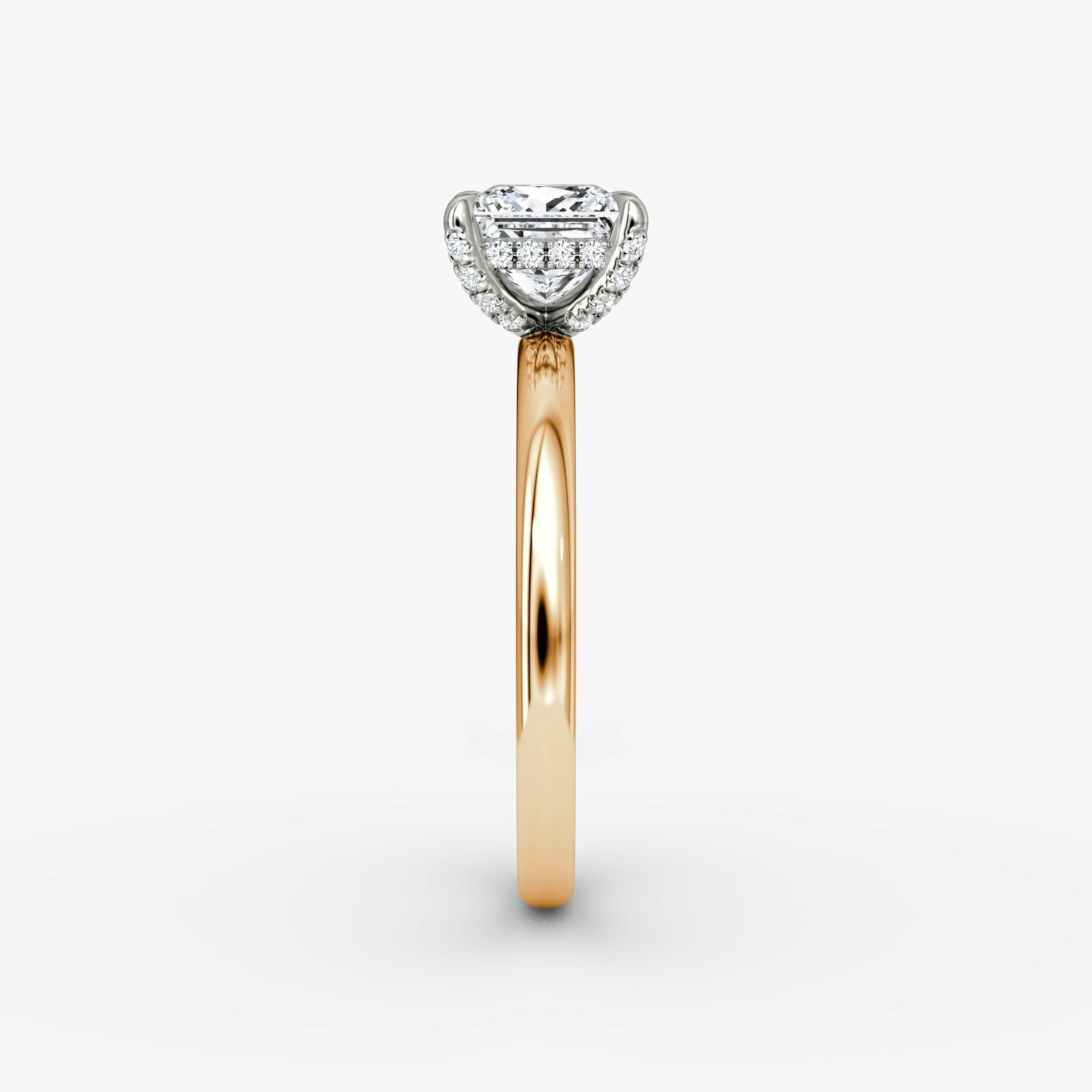 The Classic Hidden Halo | Princess | 14k | Rose Gold and Platinum | bandAccent: Plain | bandWidth: large | prongStyle: Pavé | diamondOrientation: vertical | caratWeight: other