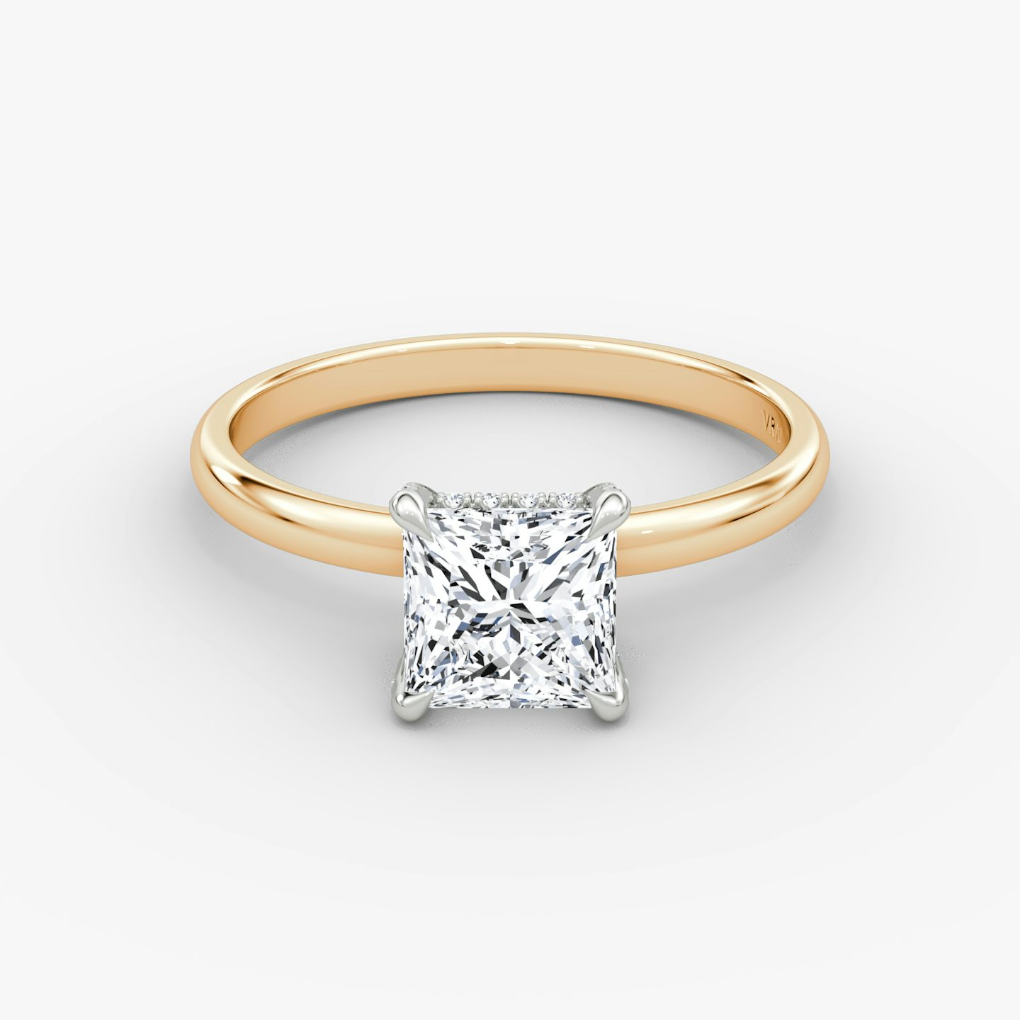 The Classic Hidden Halo | Princess | 14k | Rose Gold and Platinum | bandAccent: Plain | bandWidth: large | prongStyle: Pavé | diamondOrientation: vertical | caratWeight: other