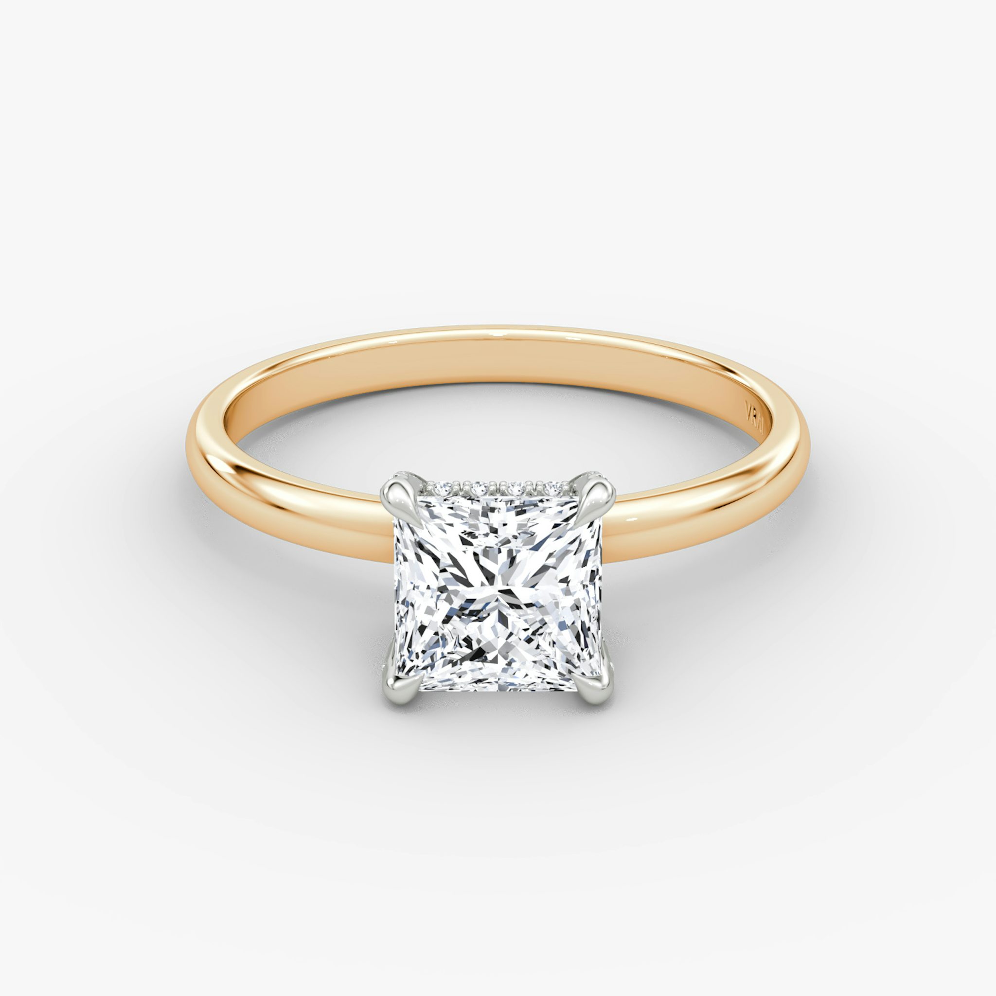 The Classic Hidden Halo | Princess | 14k | Rose Gold and Platinum | bandAccent: Plain | bandWidth: large | prongStyle: Pavé | diamondOrientation: vertical | caratWeight: other