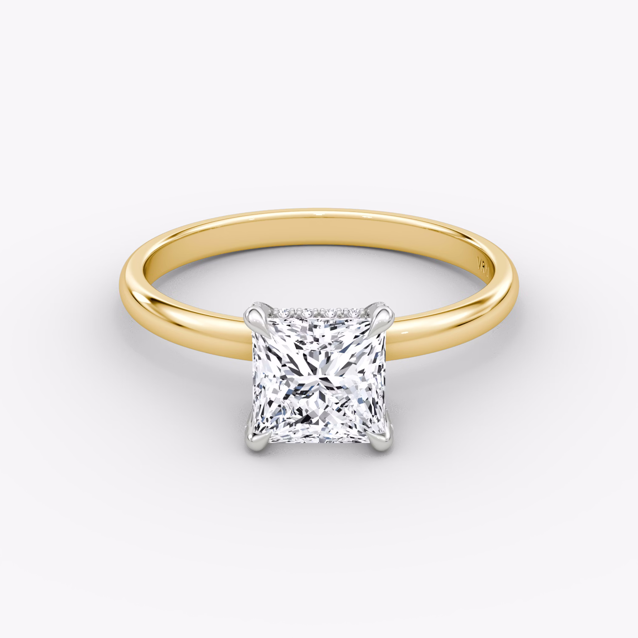 The Classic Hidden Halo | Princess | 18k | Yellow Gold and Platinum | bandAccent: Plain | bandWidth: large | prongStyle: Pavé | diamondOrientation: vertical | caratWeight: other