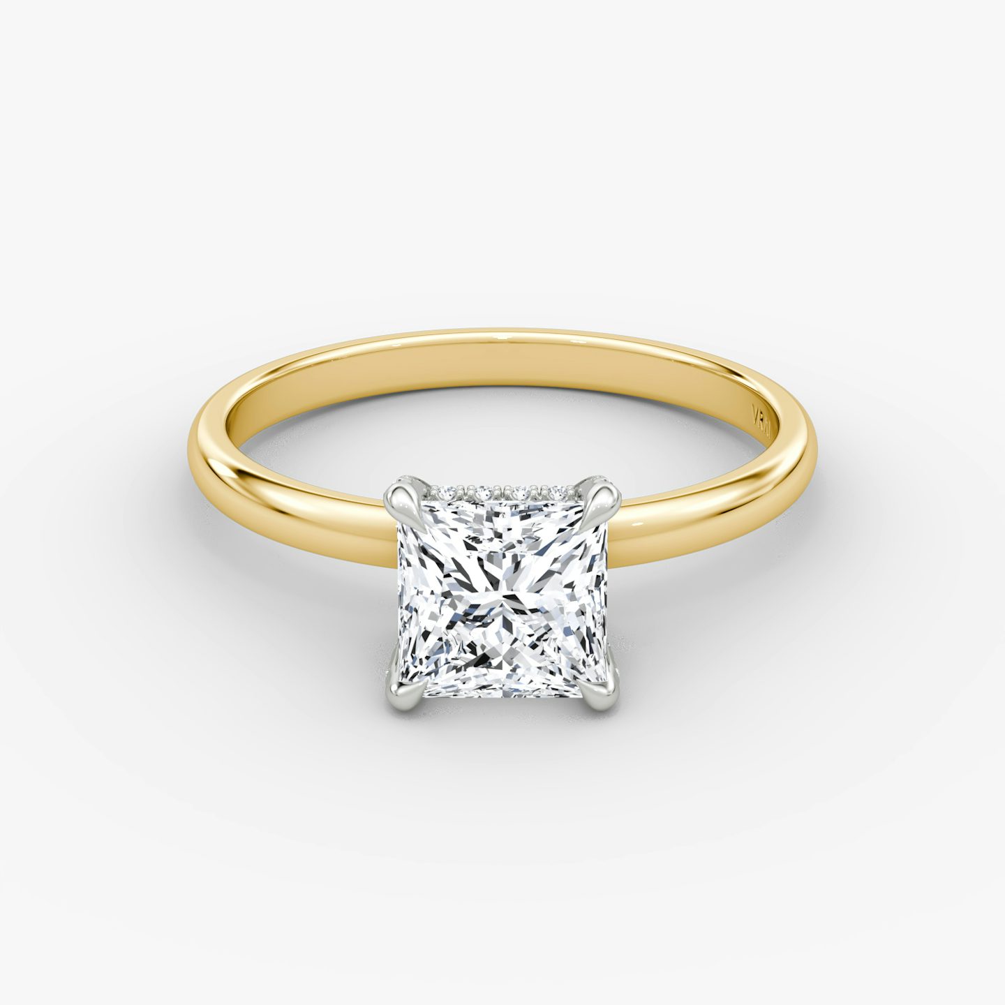 The Classic Hidden Halo | Princess | 18k | Yellow Gold and Platinum | bandAccent: Plain | bandWidth: large | prongStyle: Pavé | diamondOrientation: vertical | caratWeight: other