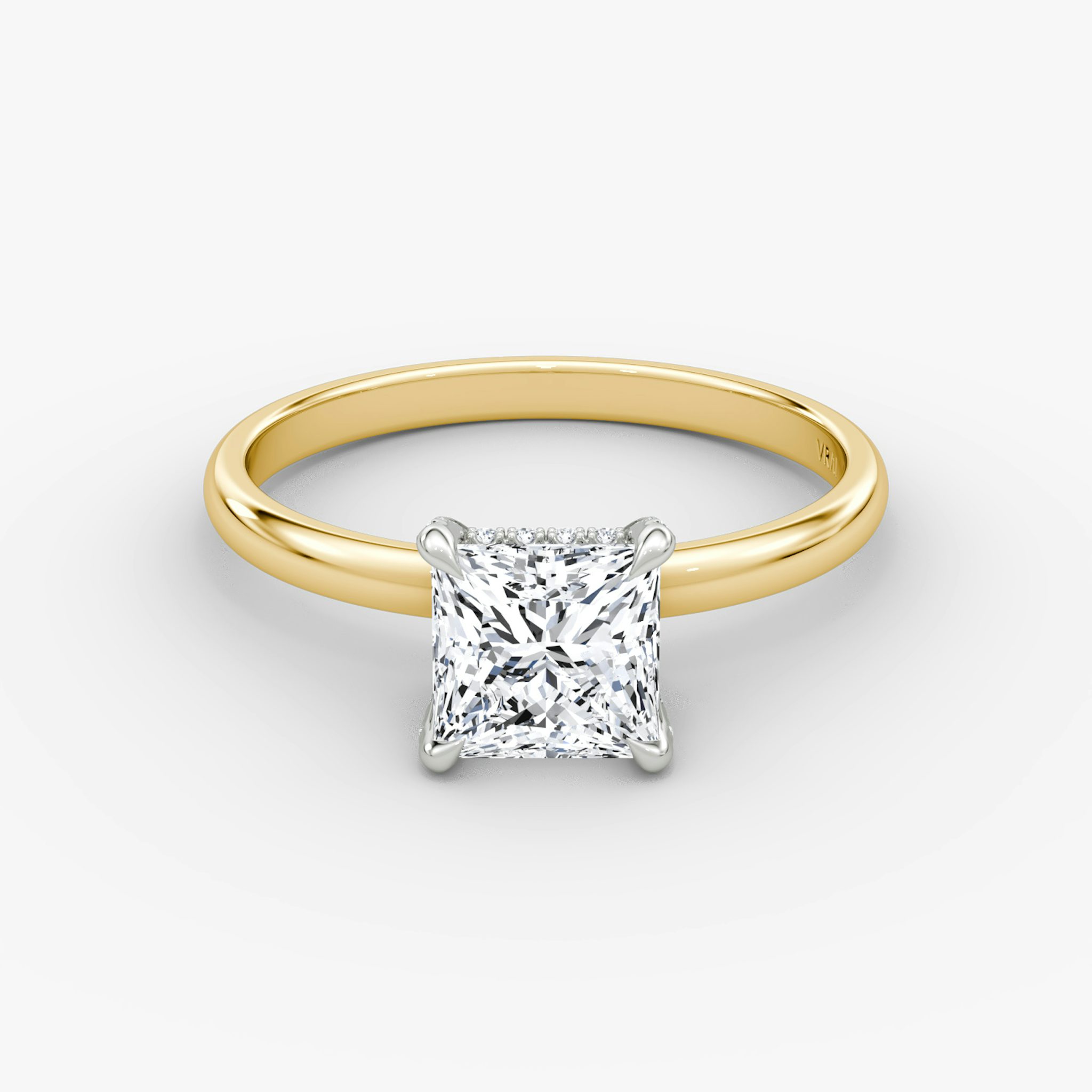 The Classic Hidden Halo | Princess | 18k | Yellow Gold and Platinum | bandAccent: Plain | bandWidth: large | prongStyle: Pavé | diamondOrientation: vertical | caratWeight: other