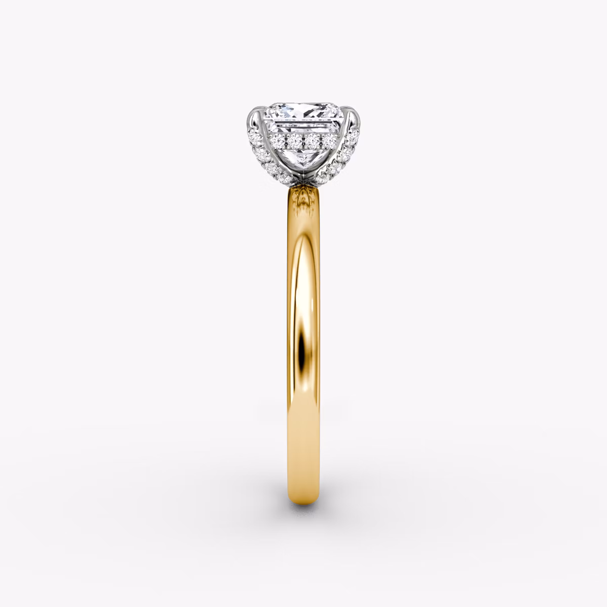 The Classic Hidden Halo | Princess | 18k | Yellow Gold and Platinum | bandAccent: Plain | bandWidth: large | prongStyle: Pavé | diamondOrientation: vertical | caratWeight: other