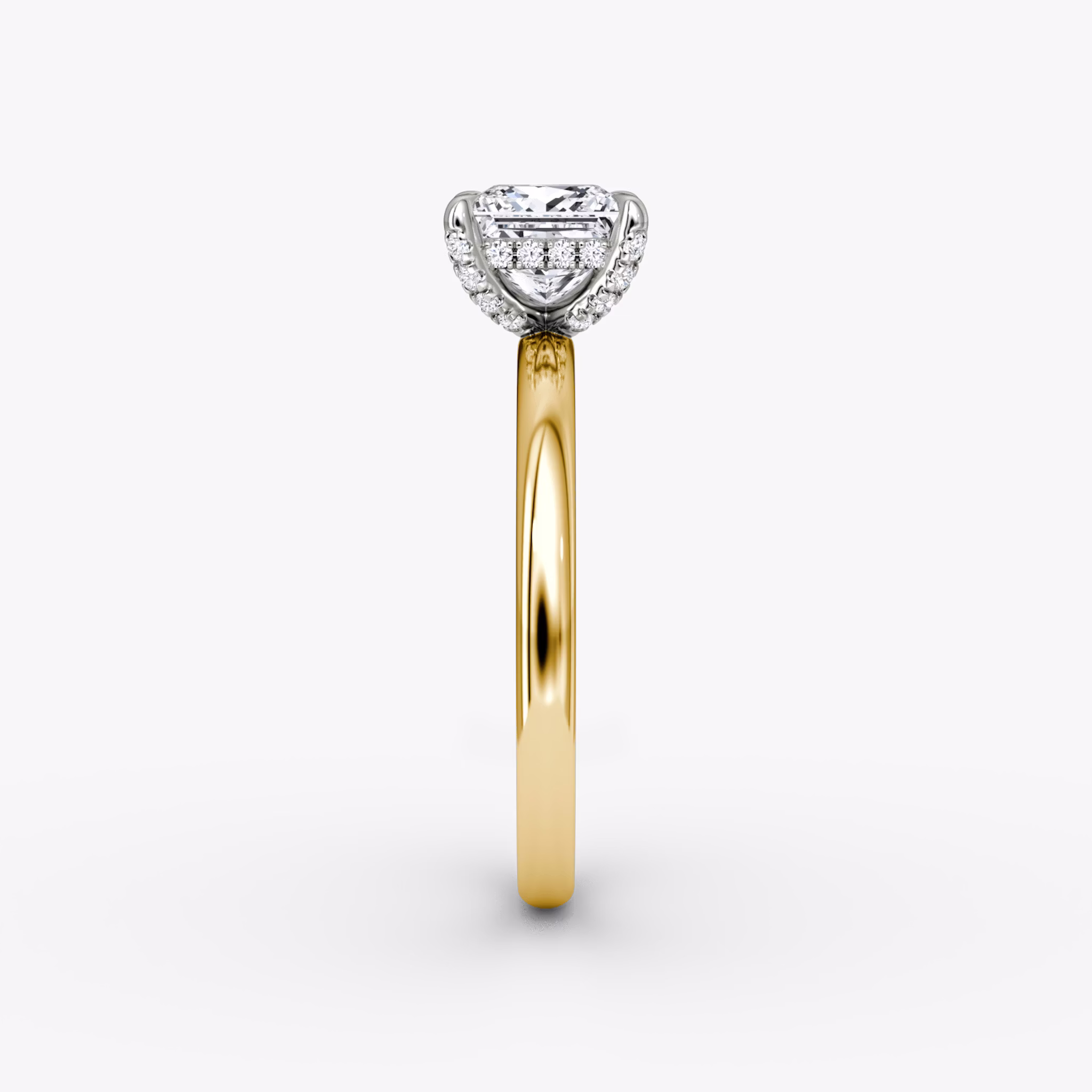 The Classic Hidden Halo | Princess | 18k | Yellow Gold and Platinum | bandAccent: Plain | bandWidth: large | prongStyle: Pavé | diamondOrientation: vertical | caratWeight: other