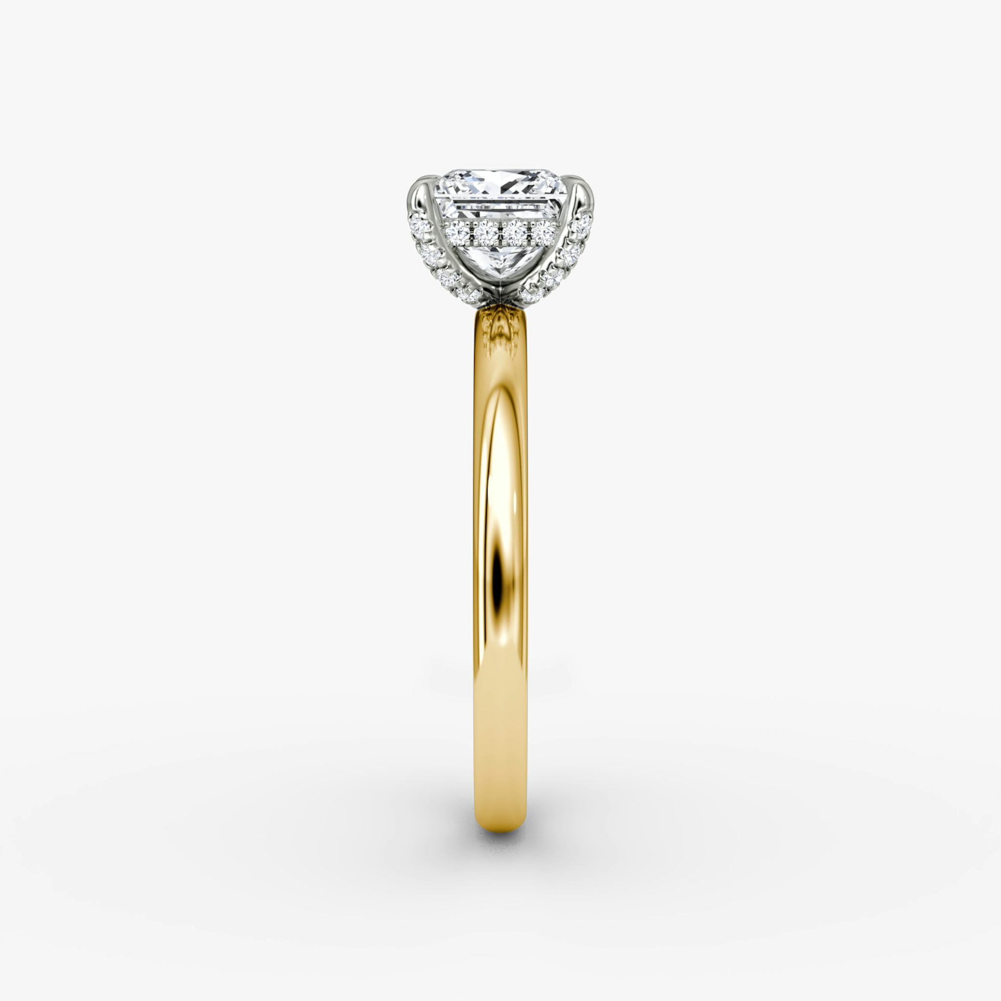 The Classic Hidden Halo | Princess | 18k | Yellow Gold and Platinum | bandAccent: Plain | bandWidth: large | prongStyle: Pavé | diamondOrientation: vertical | caratWeight: other