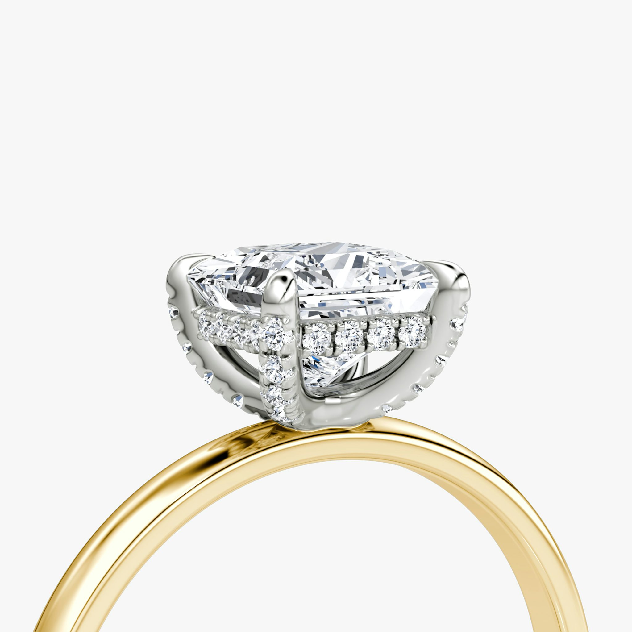 The Classic Hidden Halo | Princess | 18k | Yellow Gold and Platinum | bandAccent: Plain | bandWidth: large | prongStyle: Pavé | diamondOrientation: vertical | caratWeight: other