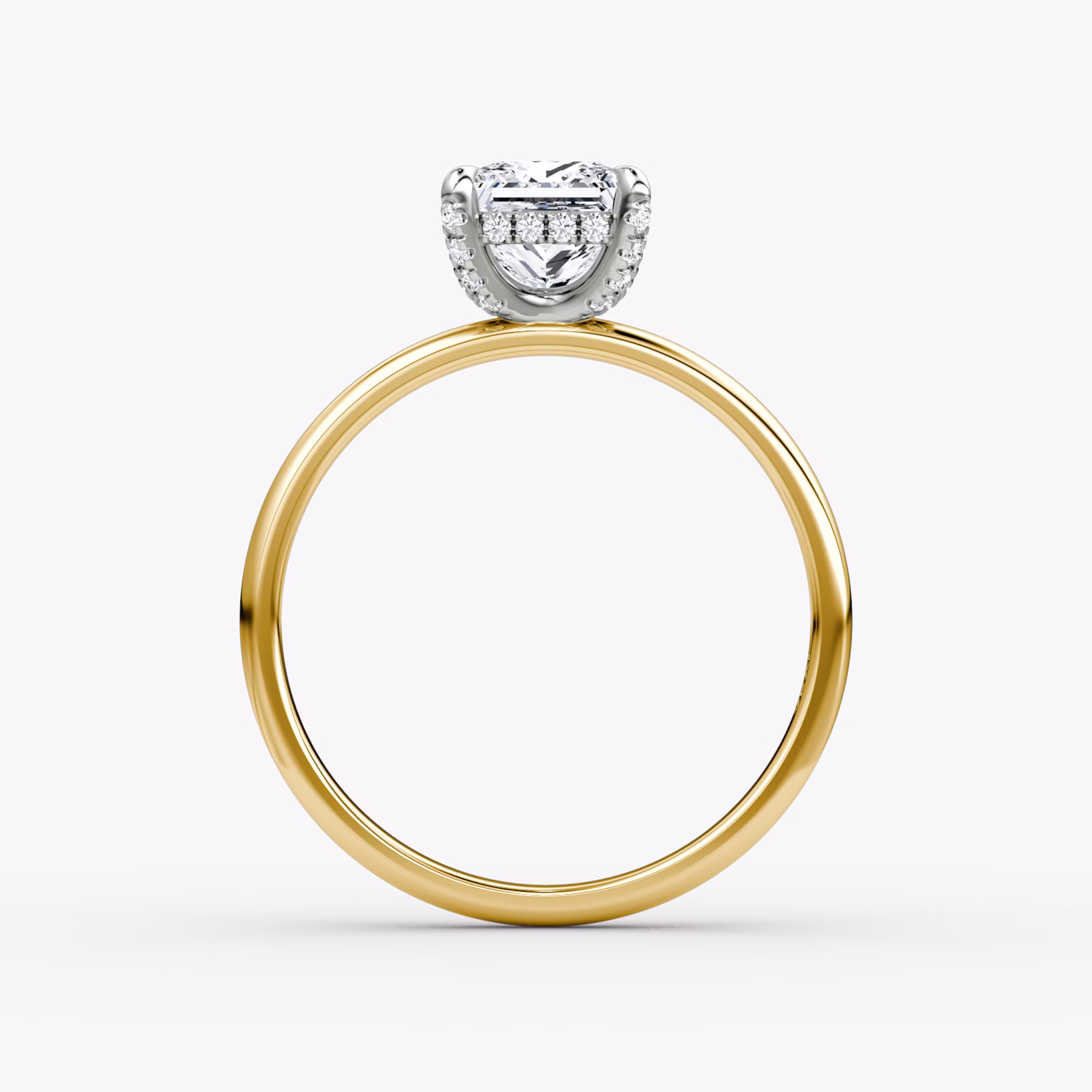 The Classic Hidden Halo | Princess | 18k | Yellow Gold and Platinum | bandAccent: Plain | bandWidth: large | prongStyle: Pavé | diamondOrientation: vertical | caratWeight: other
