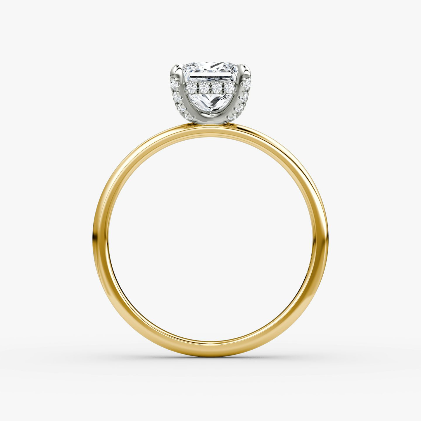 The Classic Hidden Halo | Princess | 18k | Yellow Gold and Platinum | bandAccent: Plain | bandWidth: large | prongStyle: Pavé | diamondOrientation: vertical | caratWeight: other