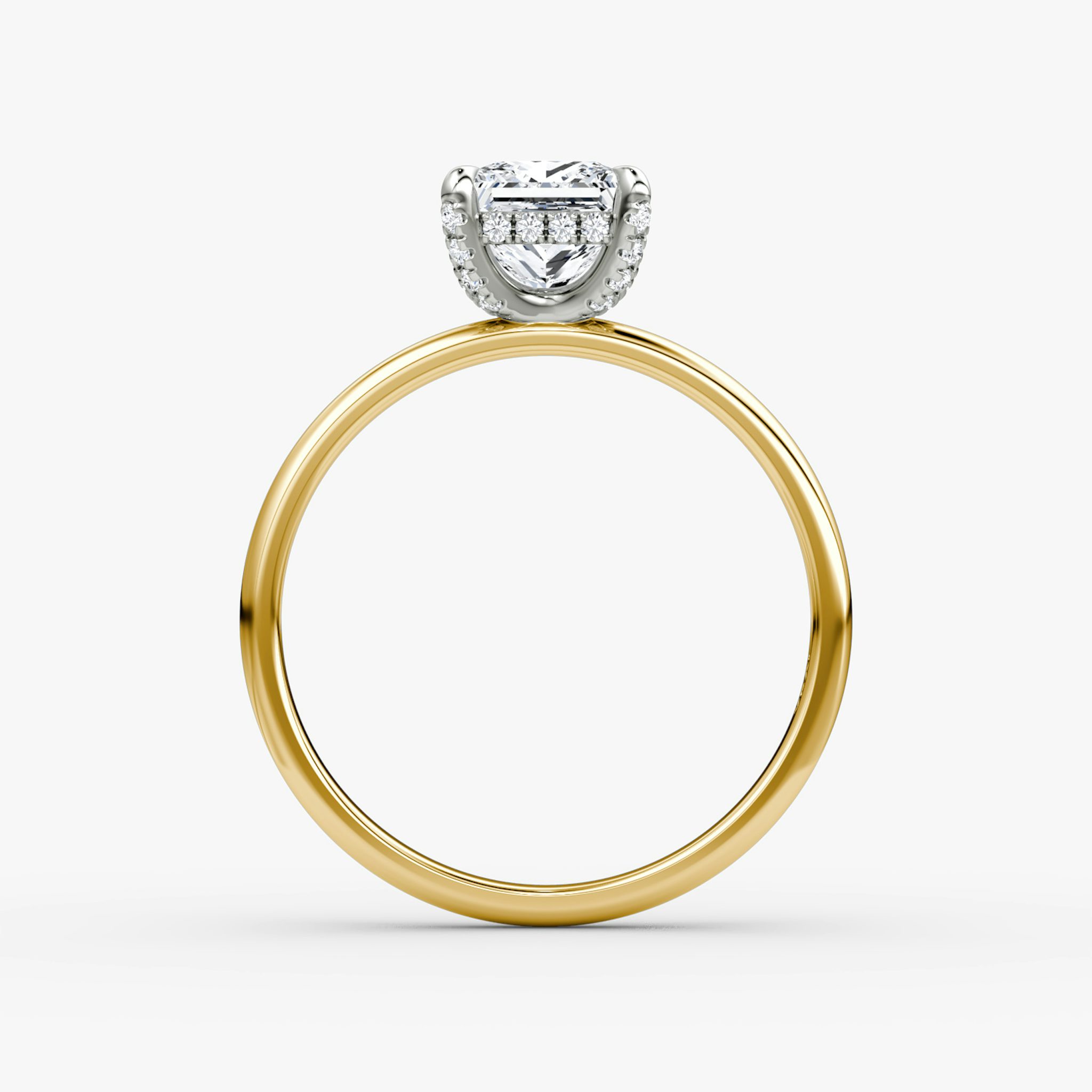 The Classic Hidden Halo | Princess | 18k | Yellow Gold and Platinum | bandAccent: Plain | bandWidth: large | prongStyle: Pavé | diamondOrientation: vertical | caratWeight: other