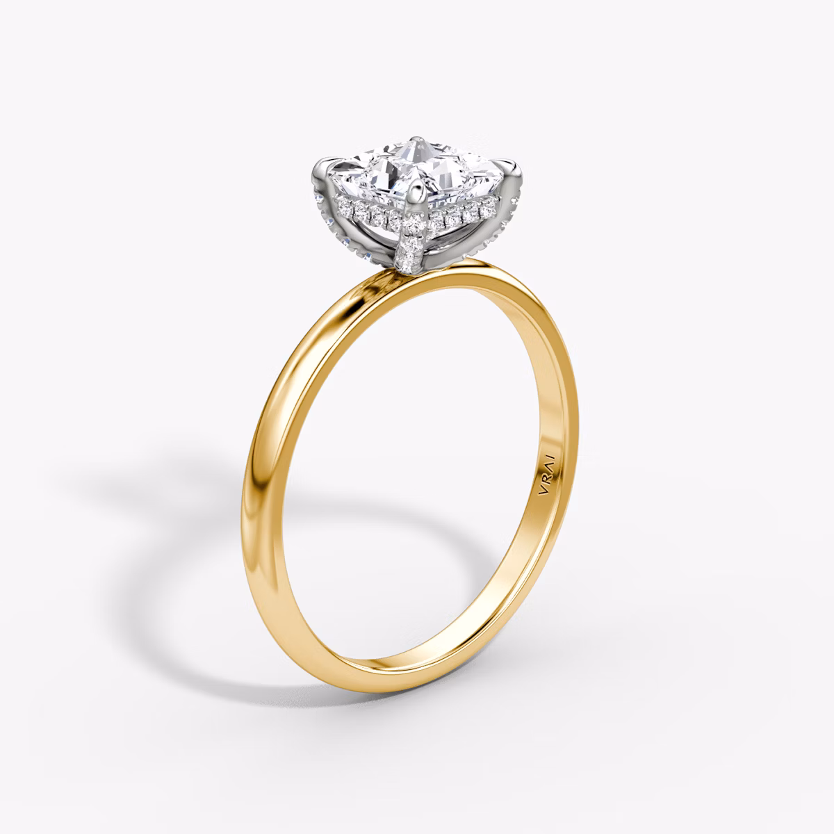 The Classic Hidden Halo | Princess | 18k | Yellow Gold and Platinum | bandAccent: Plain | bandWidth: large | prongStyle: Pavé | diamondOrientation: vertical | caratWeight: other