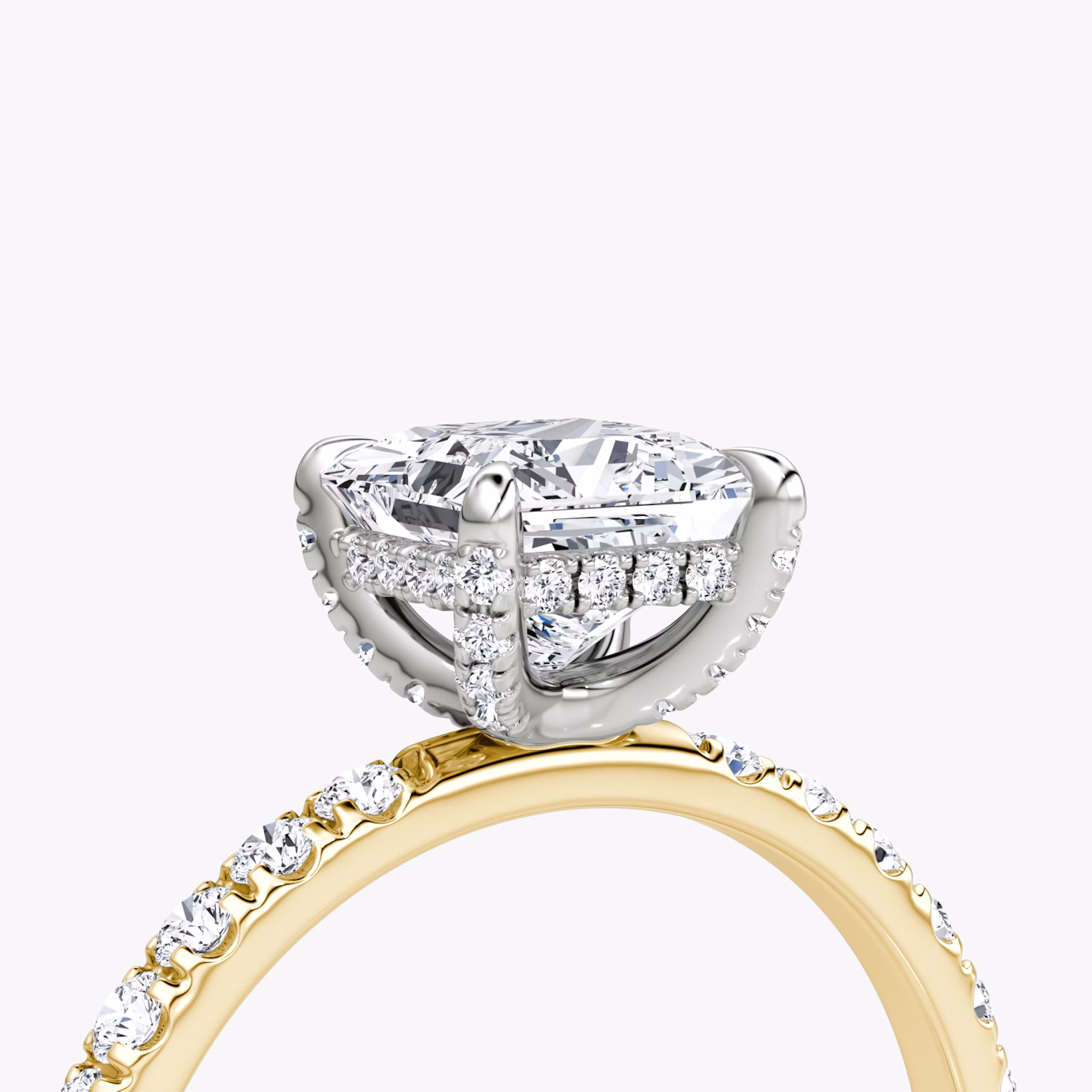 The Classic Hidden Halo | Princess | 18k | Yellow Gold and Platinum | bandAccent: Pavé | bandWidth: large | prongStyle: Pavé | diamondOrientation: vertical | caratWeight: other