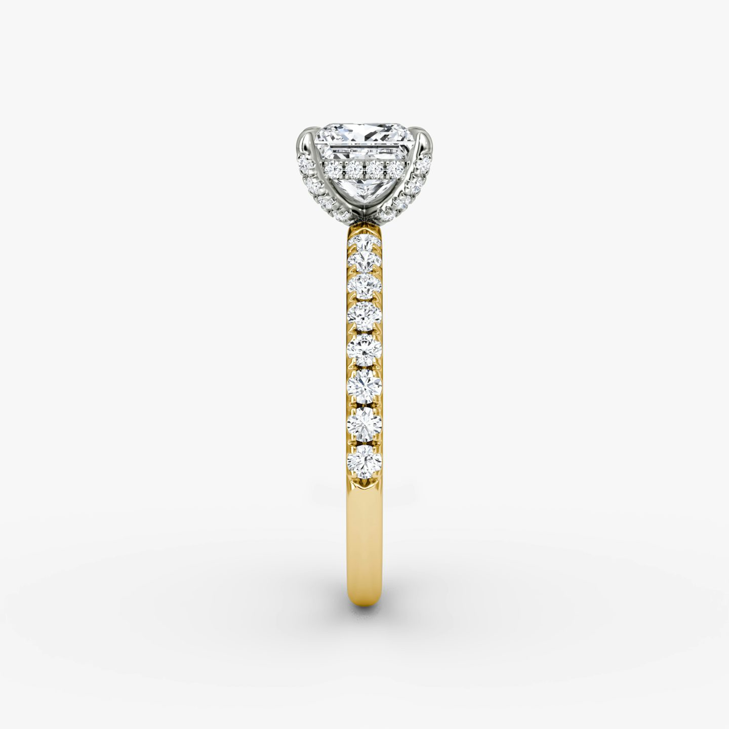 The Classic Hidden Halo | Princess | 18k | Yellow Gold and Platinum | bandAccent: Pavé | bandWidth: large | prongStyle: Pavé | diamondOrientation: vertical | caratWeight: other