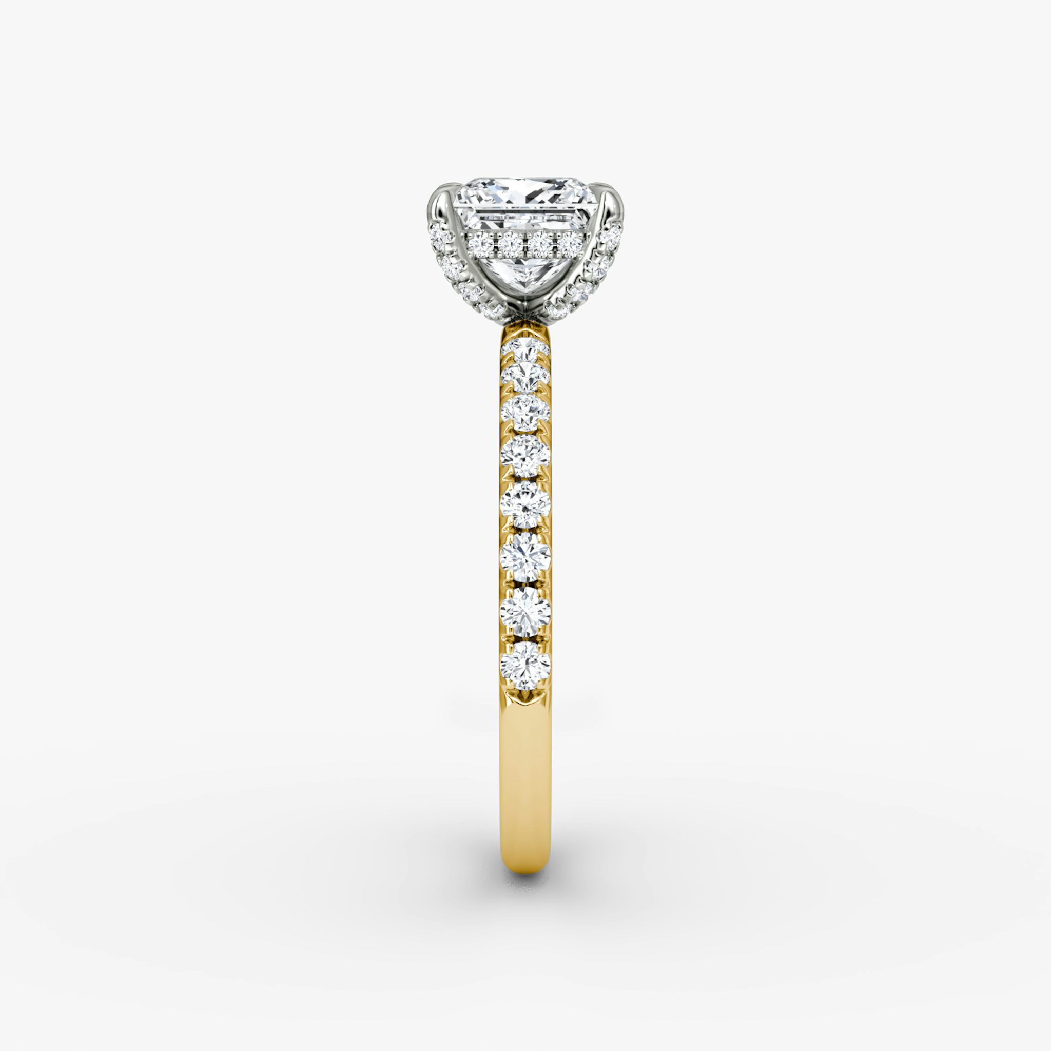 The Classic Hidden Halo | Princess | 18k | Yellow Gold and Platinum | bandAccent: Pavé | bandWidth: large | prongStyle: Pavé | diamondOrientation: vertical | caratWeight: other