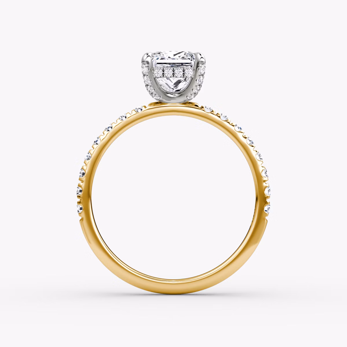 The Classic Hidden Halo | Princess | 18k | Yellow Gold and Platinum | bandAccent: Pavé | bandWidth: large | prongStyle: Pavé | diamondOrientation: vertical | caratWeight: other