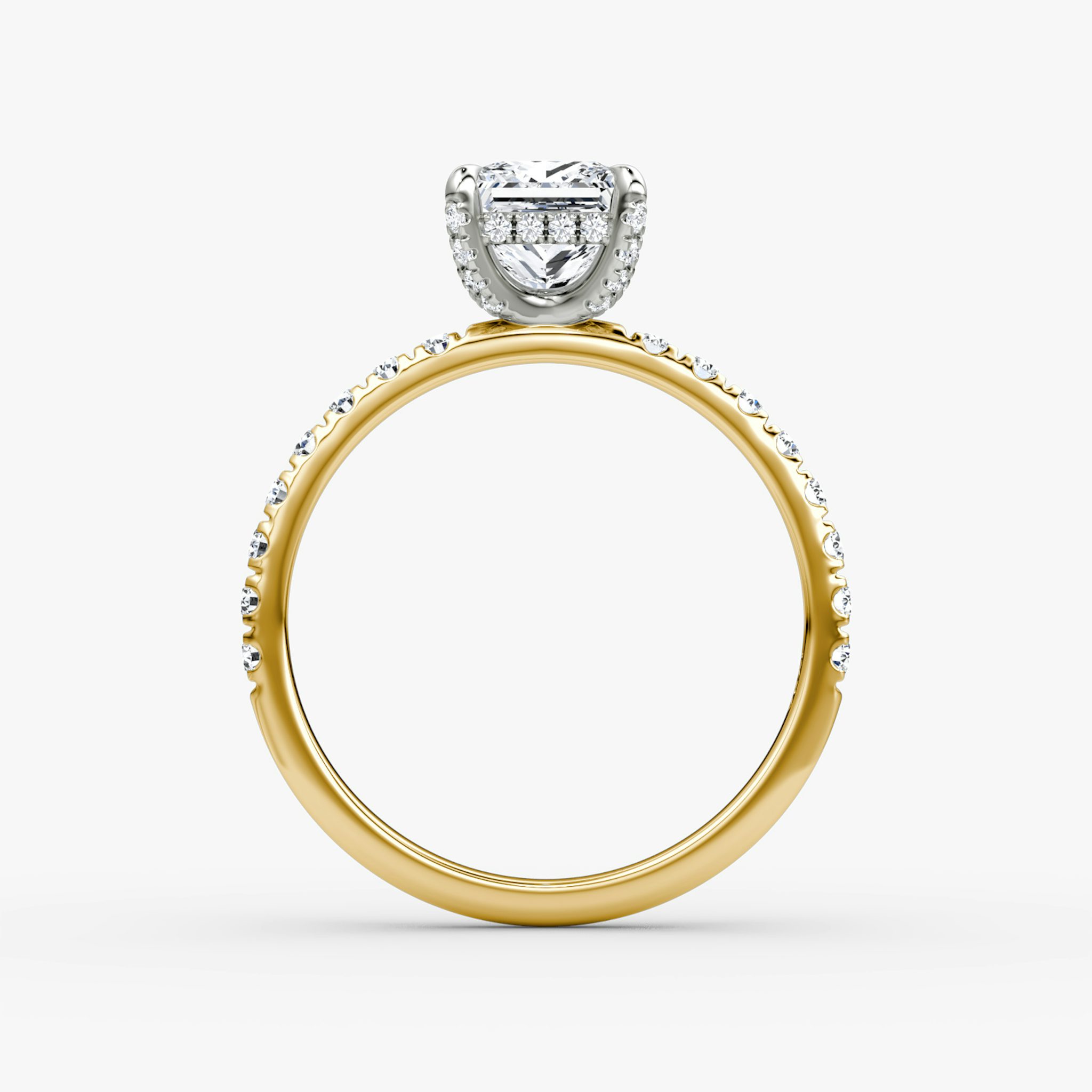The Classic Hidden Halo | Princess | 18k | Yellow Gold and Platinum | bandAccent: Pavé | bandWidth: large | prongStyle: Pavé | diamondOrientation: vertical | caratWeight: other