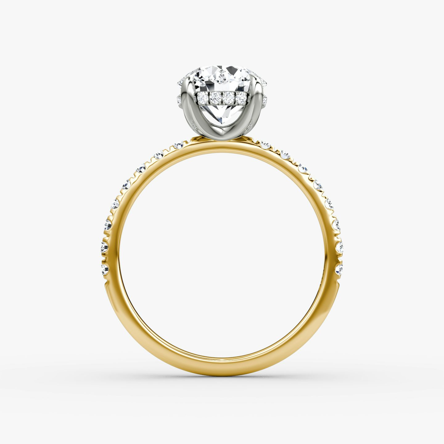 The Classic Hidden Halo | Round Brilliant | 18k | Yellow Gold | bandAccent: Pavé | bandWidth: large | caratWeight: 1.0ct | prongStyle: Plain | diamondOrientation: vertical