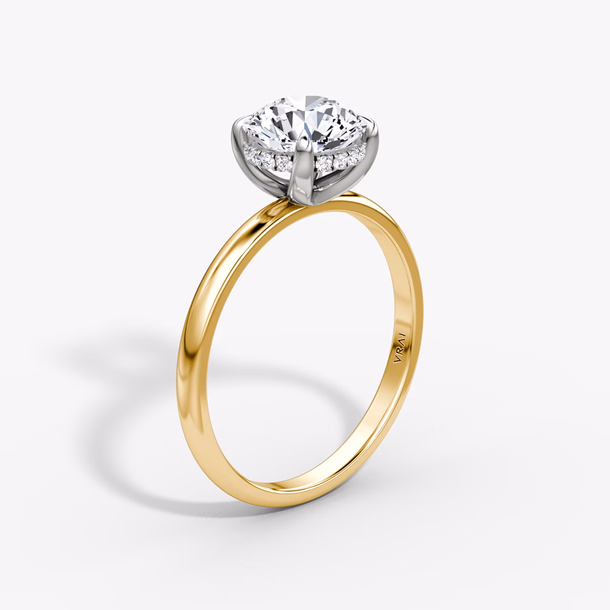 The Classic Hidden Halo | Round Brilliant | 18k | Yellow Gold and Platinum | bandAccent: Plain | bandWidth: large | caratWeight: other | prongStyle: Plain | diamondOrientation: vertical