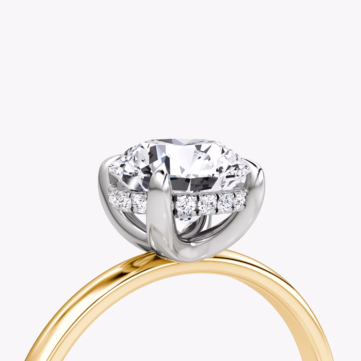 The Classic Hidden Halo | Round Brilliant | 18k | Yellow Gold and Platinum | bandAccent: Plain | bandWidth: large | caratWeight: other | prongStyle: Plain | diamondOrientation: vertical