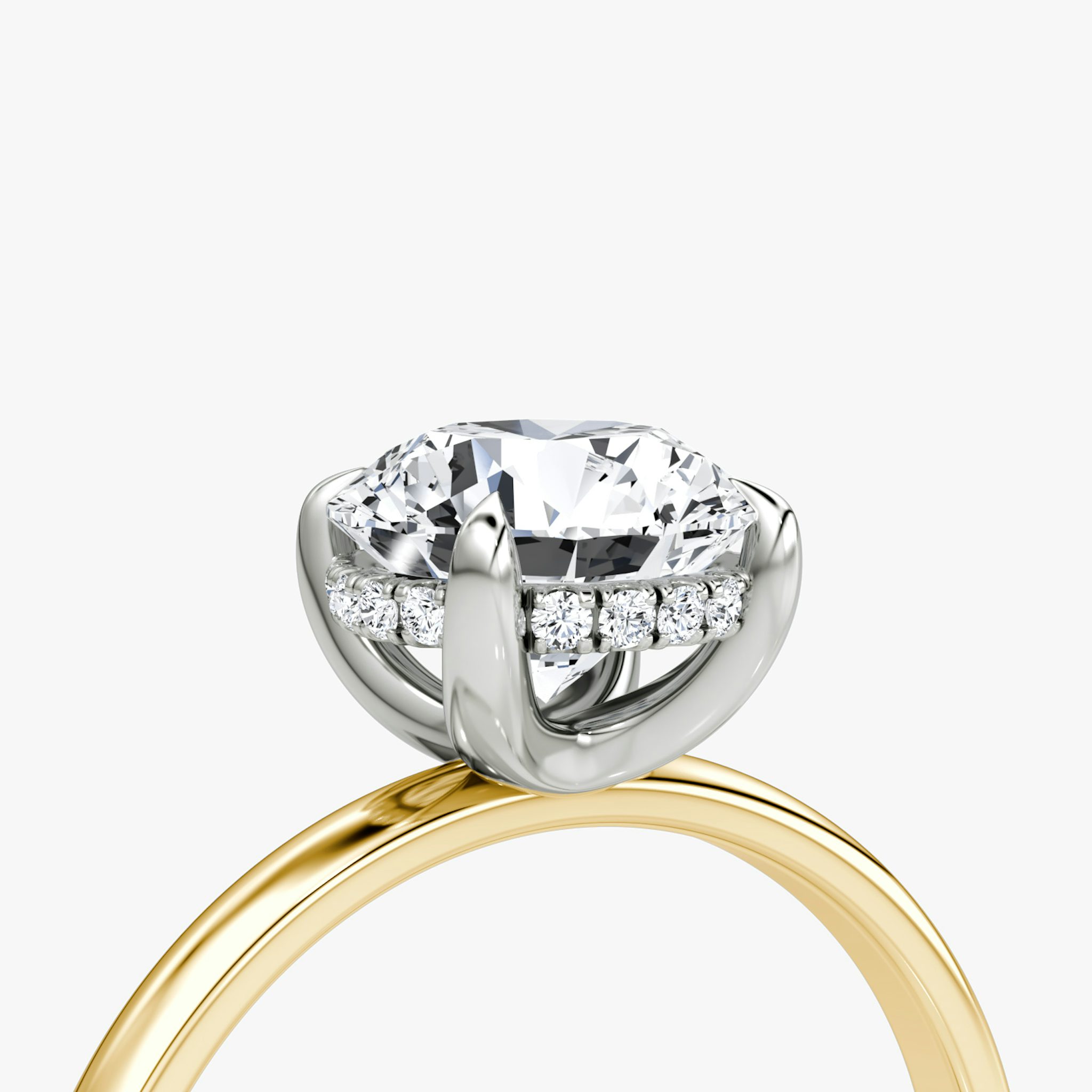 The Classic Hidden Halo | Round Brilliant | 18k | Yellow Gold and Platinum | bandAccent: Plain | bandWidth: large | caratWeight: 1.0ct | prongStyle: Plain | diamondOrientation: vertical
