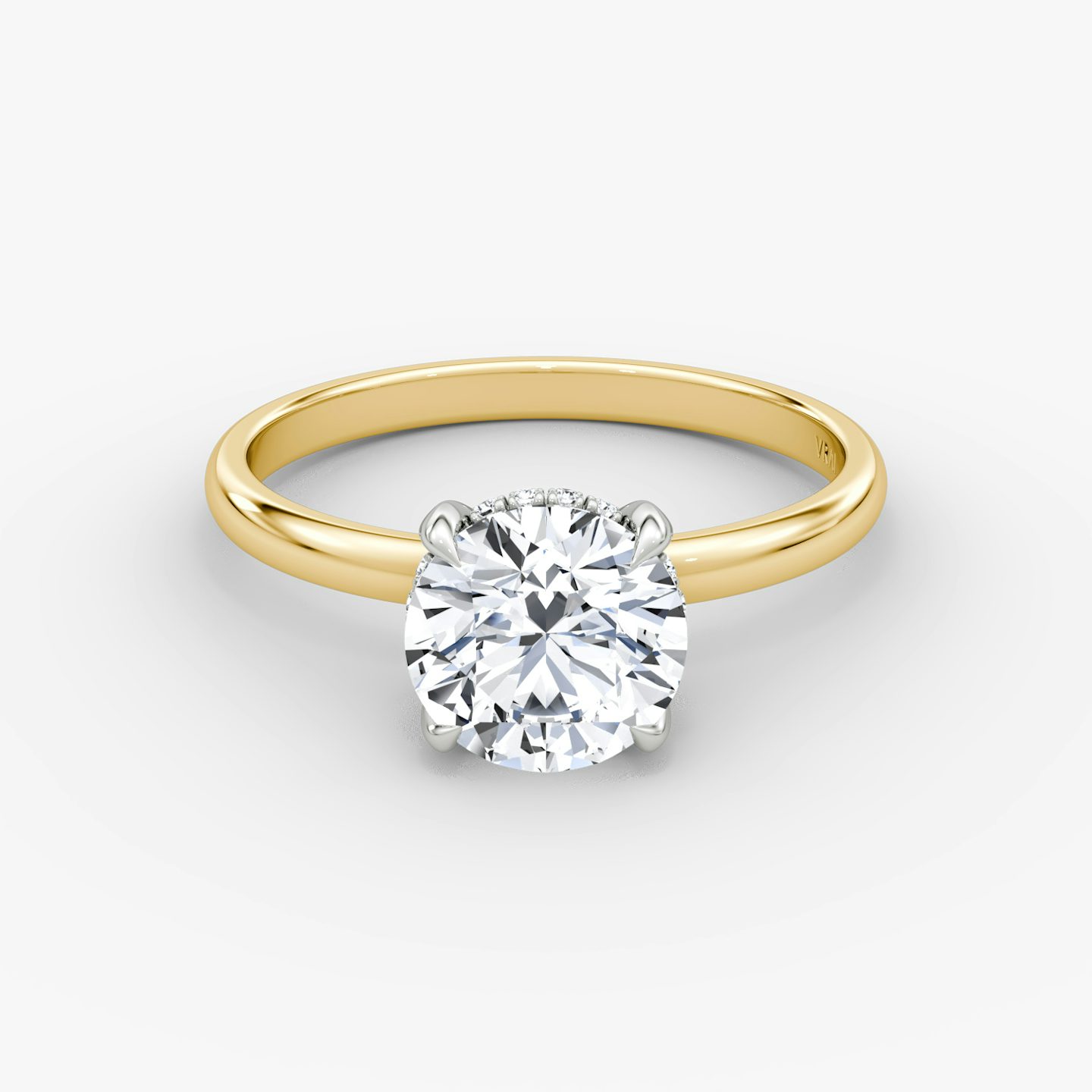 The Classic Hidden Halo | Round Brilliant | 18k | Yellow Gold and Platinum | bandAccent: Plain | bandWidth: large | caratWeight: other | prongStyle: Plain | diamondOrientation: vertical