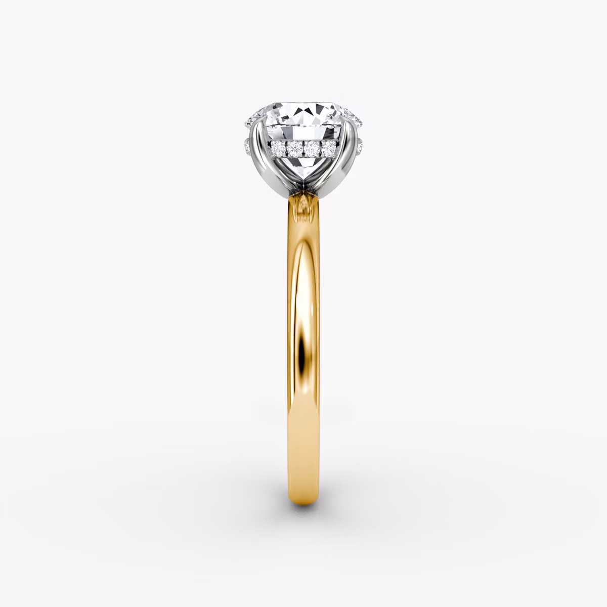 The Classic Hidden Halo | Round Brilliant | 18k | Yellow Gold and Platinum | bandAccent: Plain | bandWidth: large | caratWeight: other | prongStyle: Plain | diamondOrientation: vertical