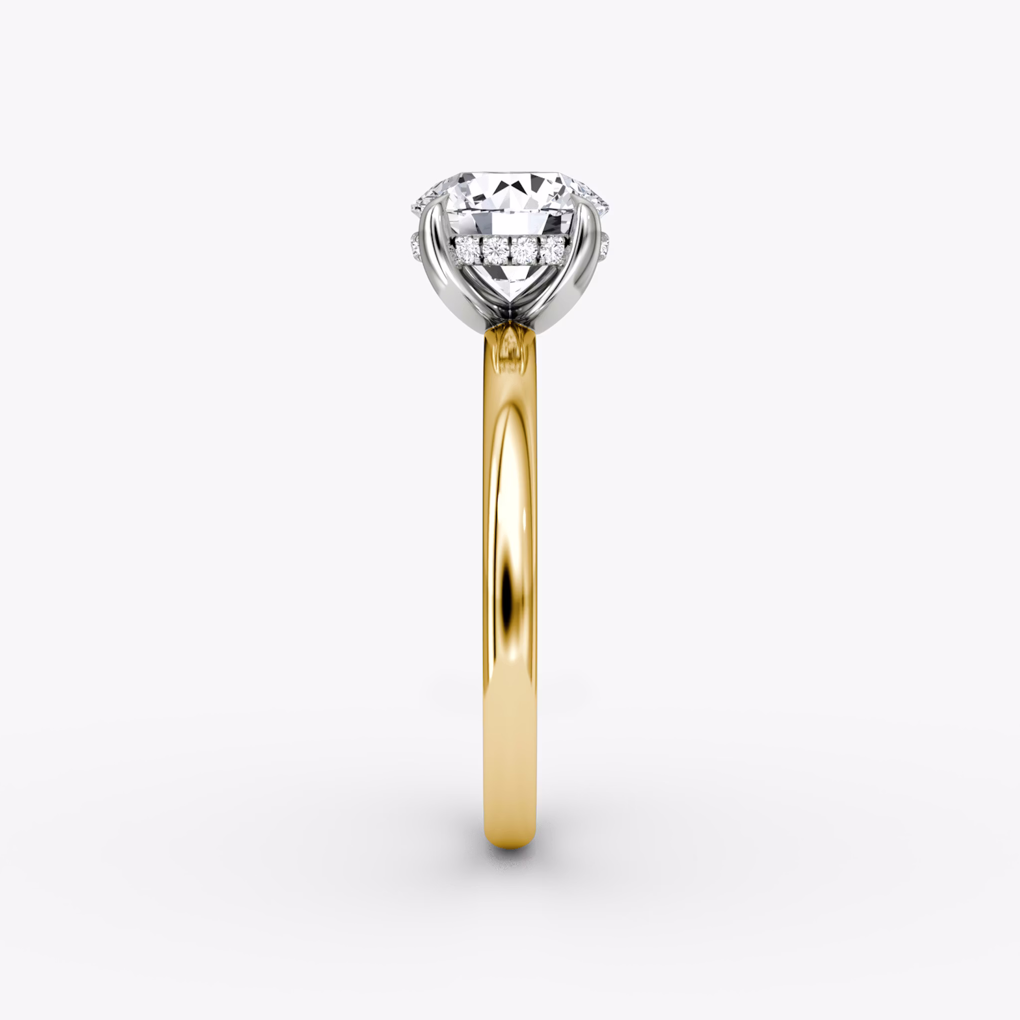 The Classic Hidden Halo | Round Brilliant | 18k | Yellow Gold and Platinum | bandAccent: Plain | bandWidth: large | caratWeight: 1.0ct | prongStyle: Plain | diamondOrientation: vertical