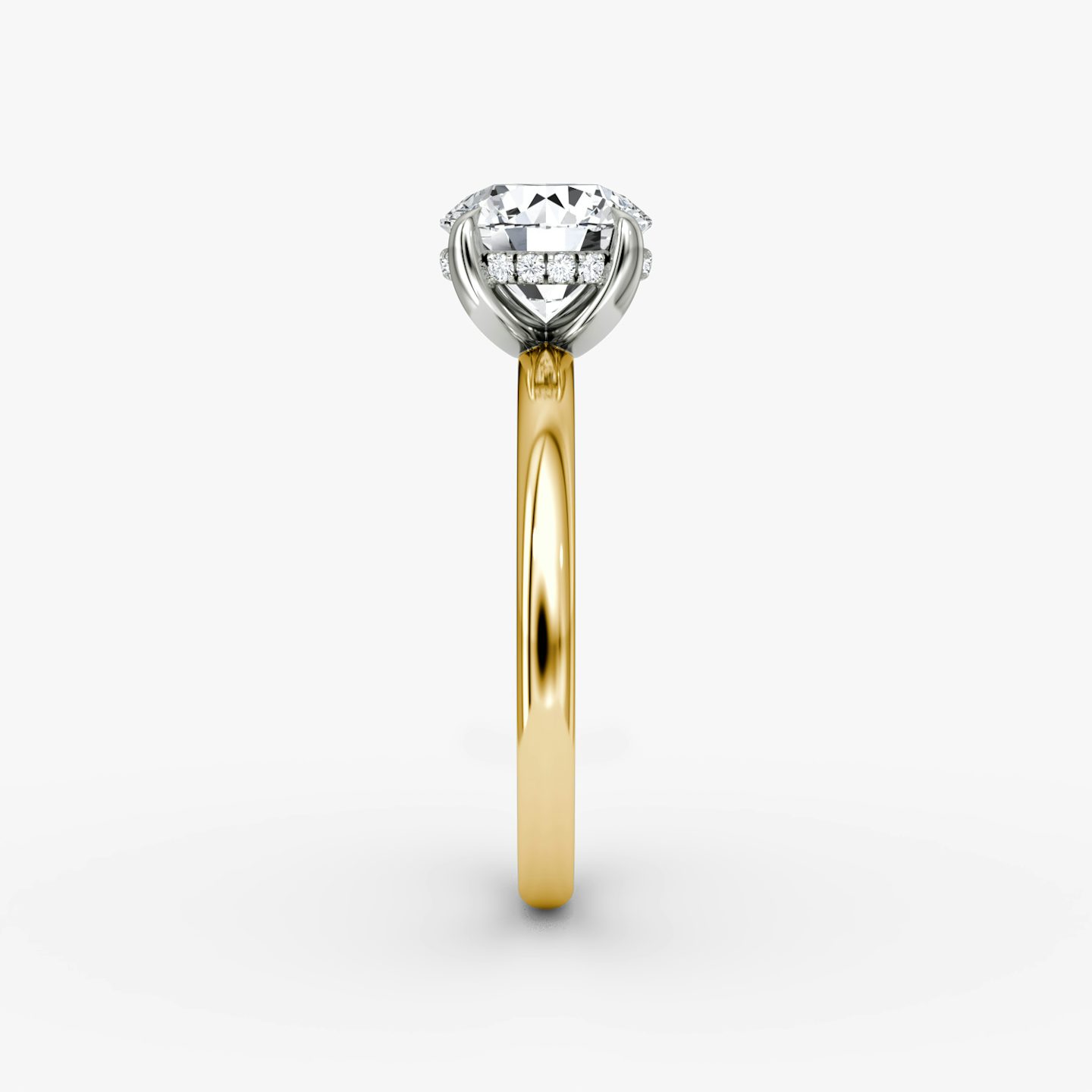 The Classic Hidden Halo | Round Brilliant | 18k | Yellow Gold and Platinum | bandAccent: Plain | bandWidth: large | caratWeight: other | prongStyle: Plain | diamondOrientation: vertical