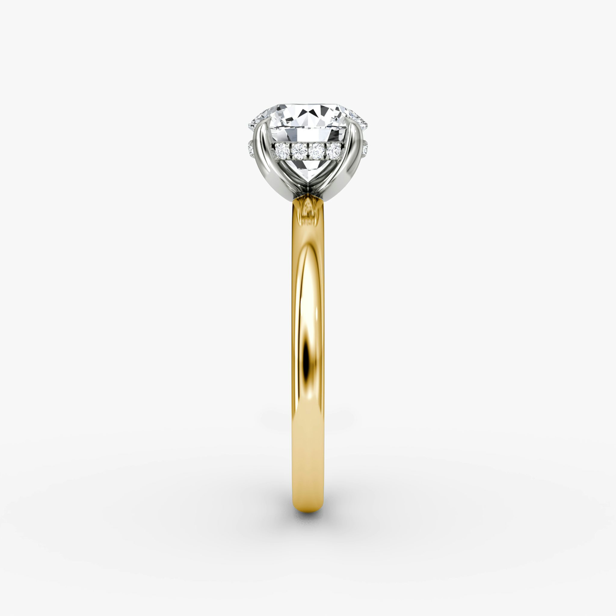 The Classic Hidden Halo | Round Brilliant | 18k | Yellow Gold and Platinum | bandAccent: Plain | bandWidth: large | caratWeight: 1.0ct | prongStyle: Plain | diamondOrientation: vertical