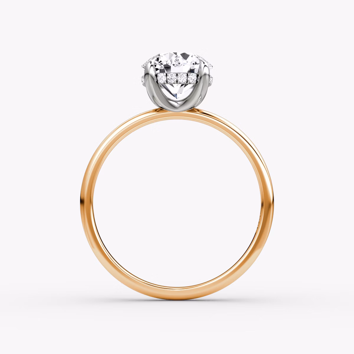 The Classic Hidden Halo | Round Brilliant | 14k | Rose Gold and Platinum | bandAccent: Plain | bandWidth: large | caratWeight: other | prongStyle: Plain | diamondOrientation: vertical