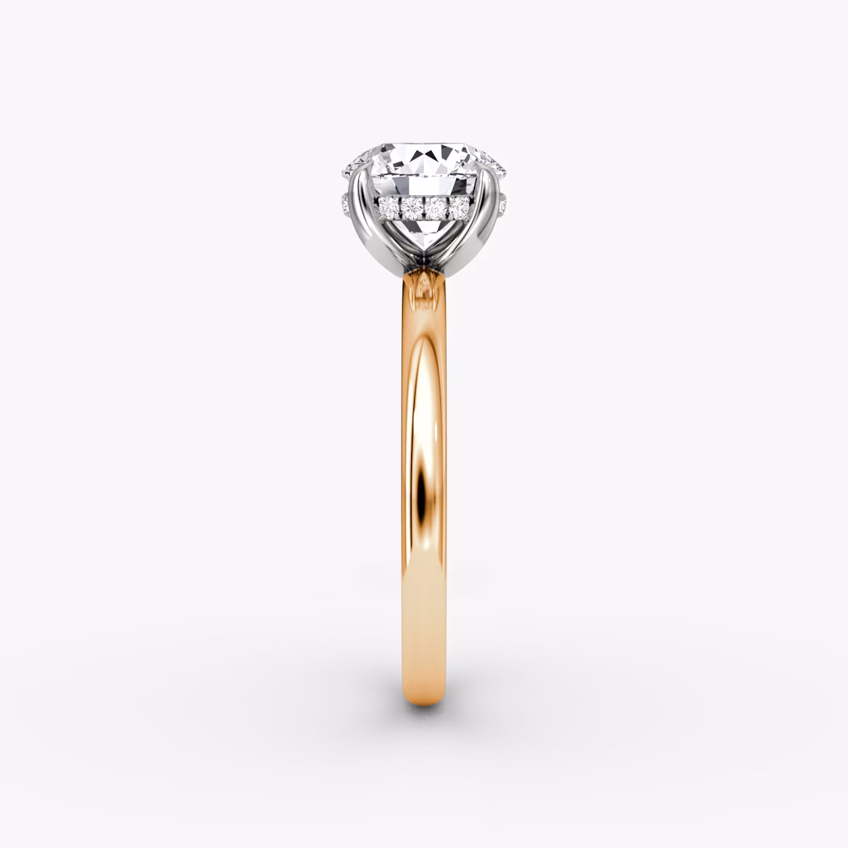 The Classic Hidden Halo | Round Brilliant | 14k | Rose Gold and Platinum | bandAccent: Plain | bandWidth: large | caratWeight: other | prongStyle: Plain | diamondOrientation: vertical