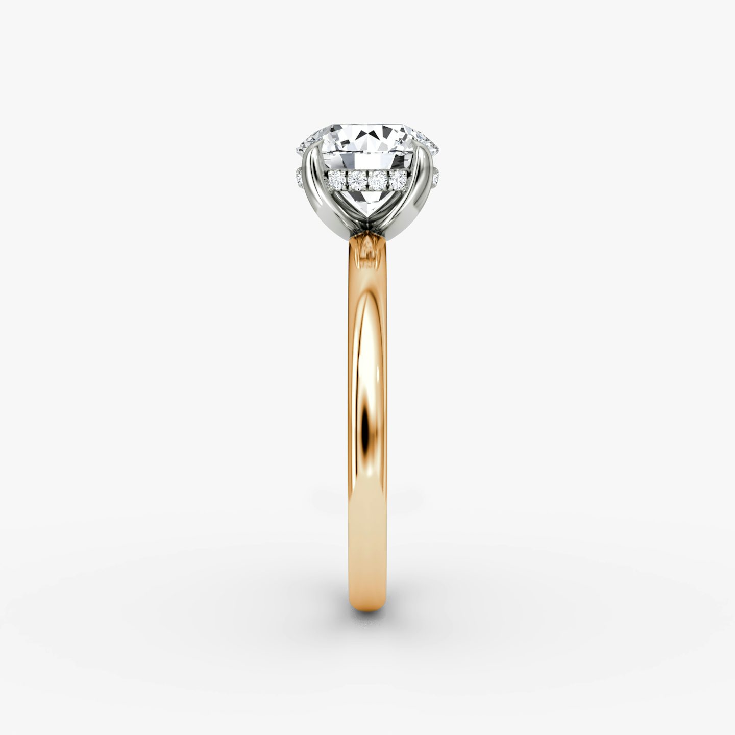 The Classic Hidden Halo | Round Brilliant | 14k | Rose Gold and Platinum | bandAccent: Plain | bandWidth: large | caratWeight: other | prongStyle: Plain | diamondOrientation: vertical