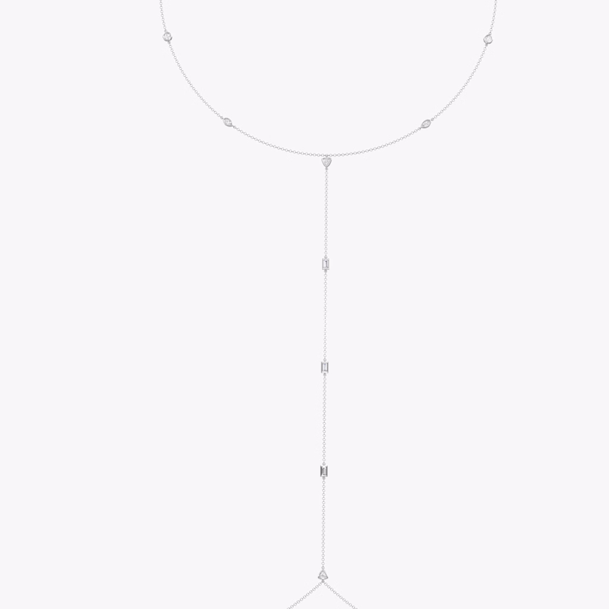 Mixed Shape Station Body Chain | trillion+marquise+pear+baguette+round-brilliant | 14k | White Gold