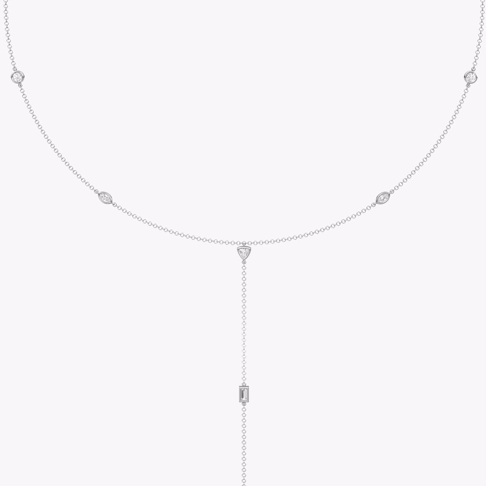 Mixed Shape Station Body Chain | trillion+marquise+pear+baguette+round-brilliant | 14k | White Gold