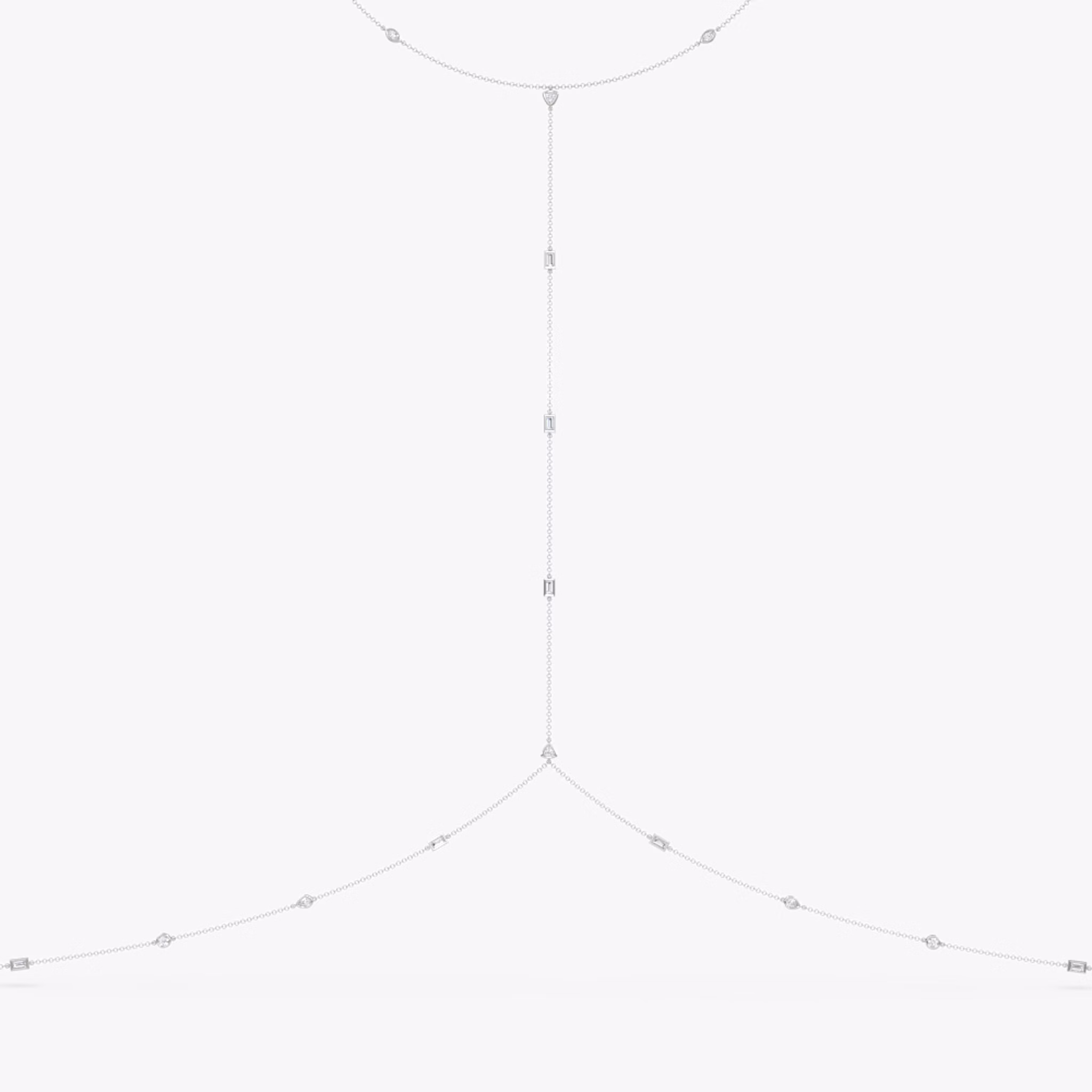 Mixed Shape Station Body Chain | trillion+marquise+pear+baguette+round-brilliant | 14k | White Gold