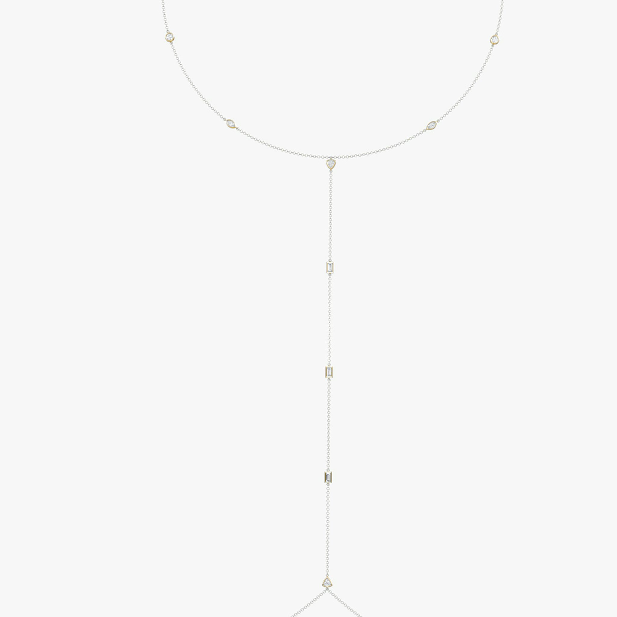 Mixed Shape Station Body Chain | trillion+marquise+pear+baguette+round-brilliant | 14k | Yellow Gold