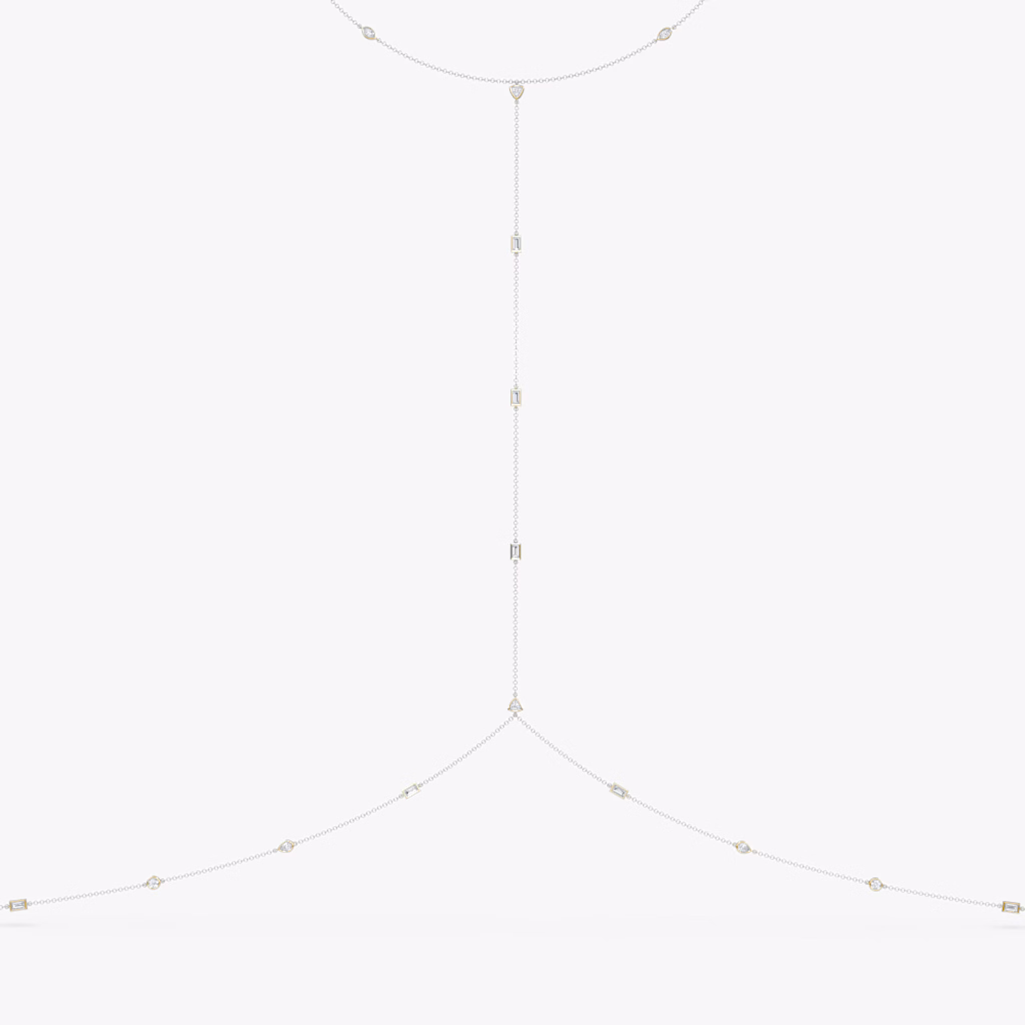 Mixed Shape Station Body Chain | trillion+marquise+pear+baguette+round-brilliant | 14k | Yellow Gold