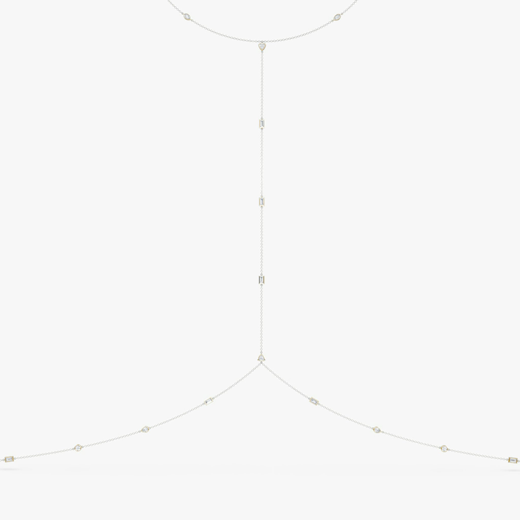 Mixed Shape Station Body Chain | trillion+marquise+pear+baguette+round-brilliant | 14k | Yellow Gold